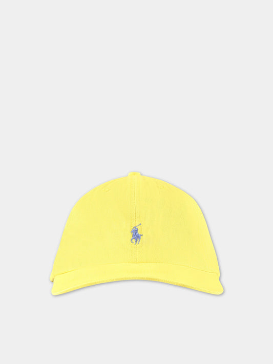 Cappello giallo per bambini con pony blu ricamato,Ralph Lauren Kids,785653043