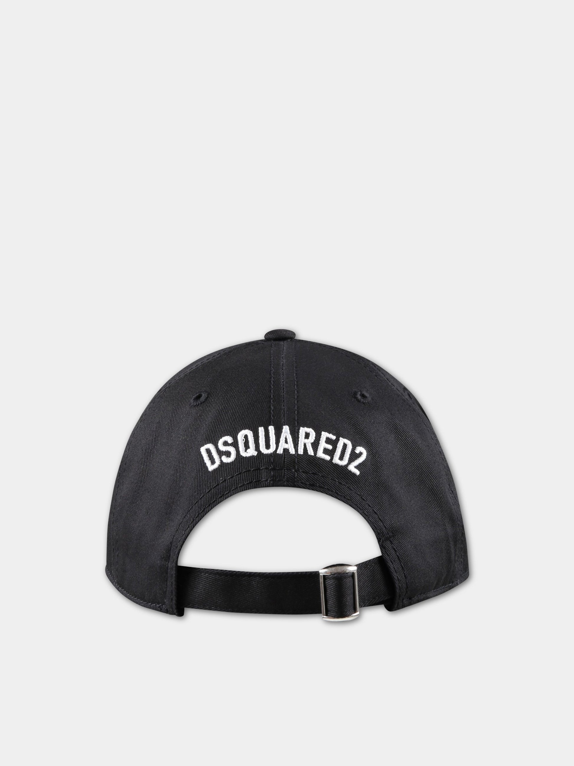 Cappello nero per bambino con logo bianco,Dsquared2,DQ1006 D00YT DQ900