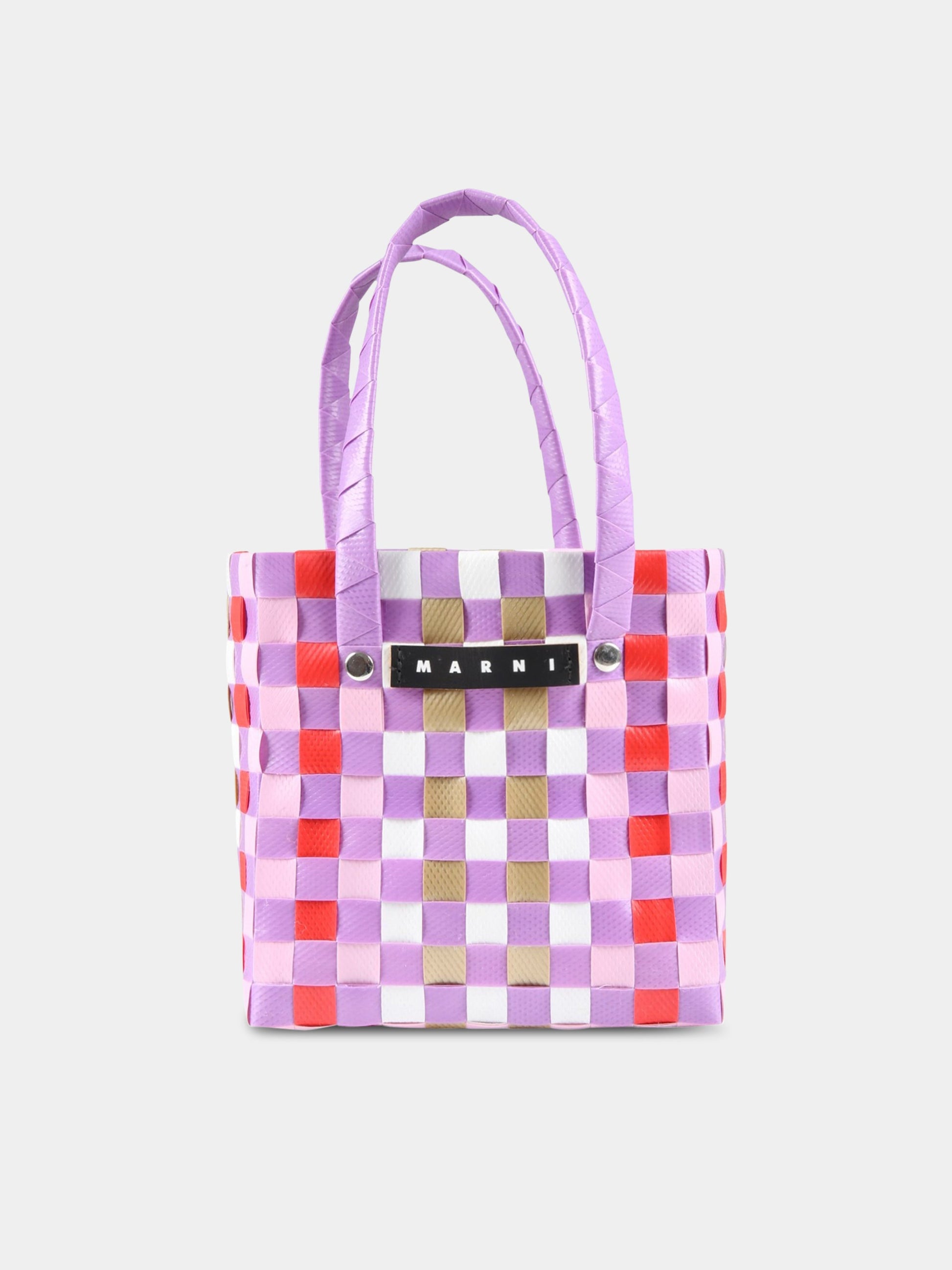 Borsa viola a quadri per bambina con logo,Marni Kids,M00178 M00IW 0M602