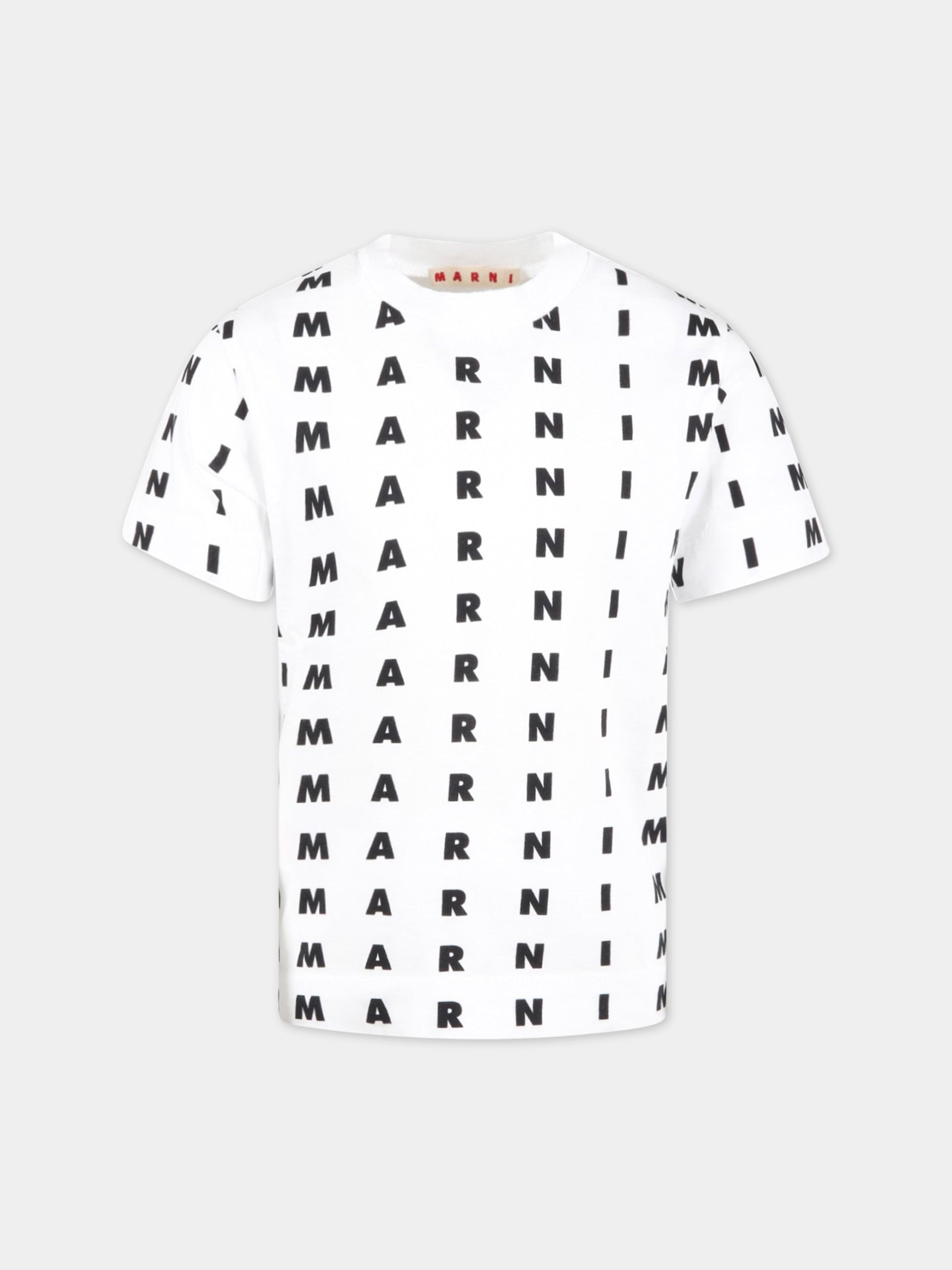 T-shirt bianca per bambini con logo nero,Marni Kids,M00774 M00NV 0M100