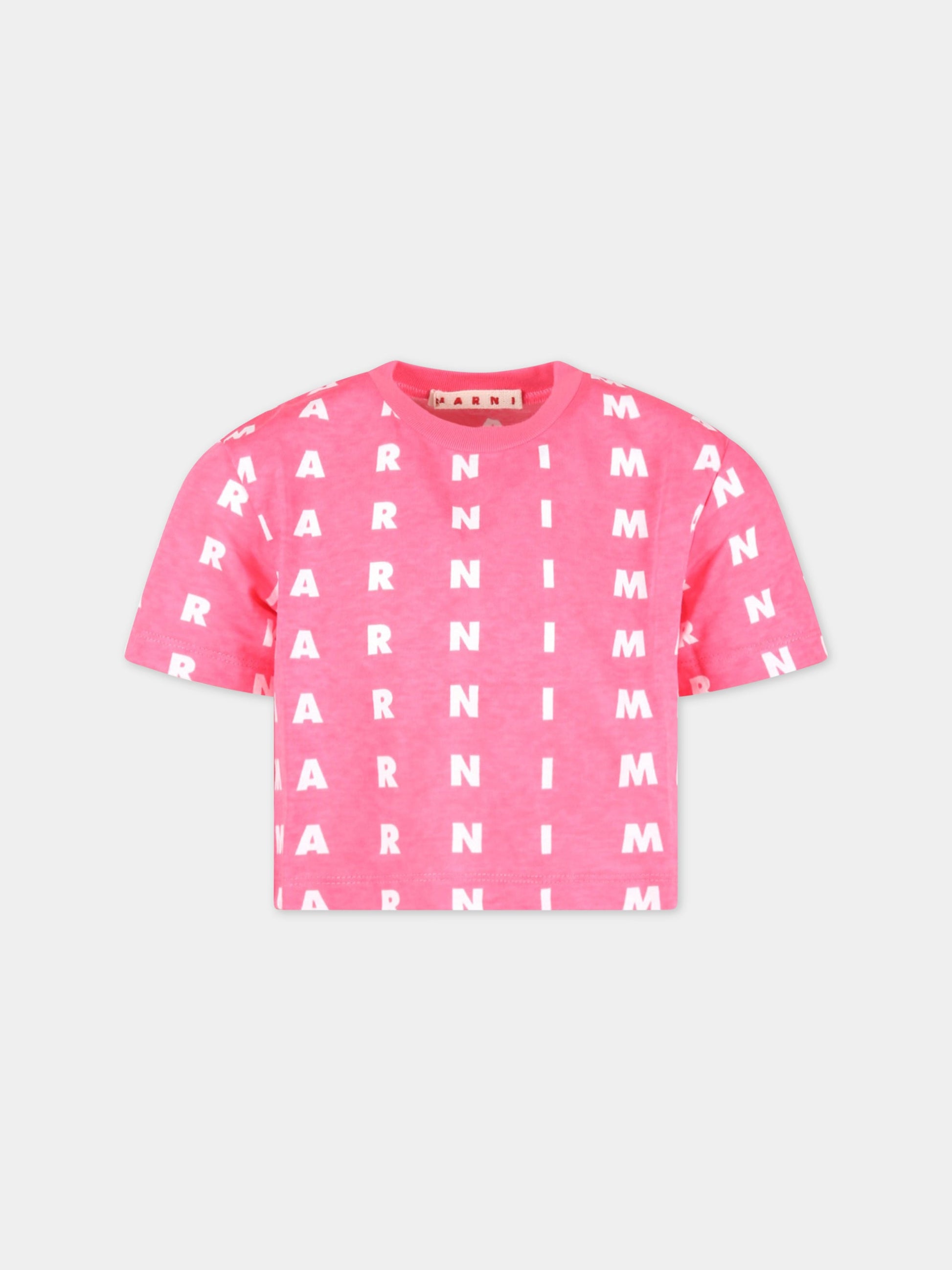 T-shirt rosa per bambina con logo bianco,Marni Kids,M00772 M00NV 0M337