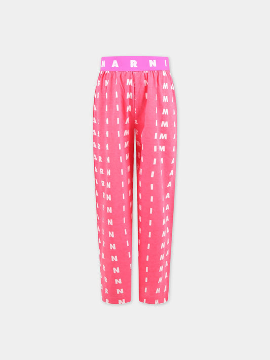 Pantaloni rosa per bambina con logo bianco,Marni Kids,M00773 M00NV 0M337