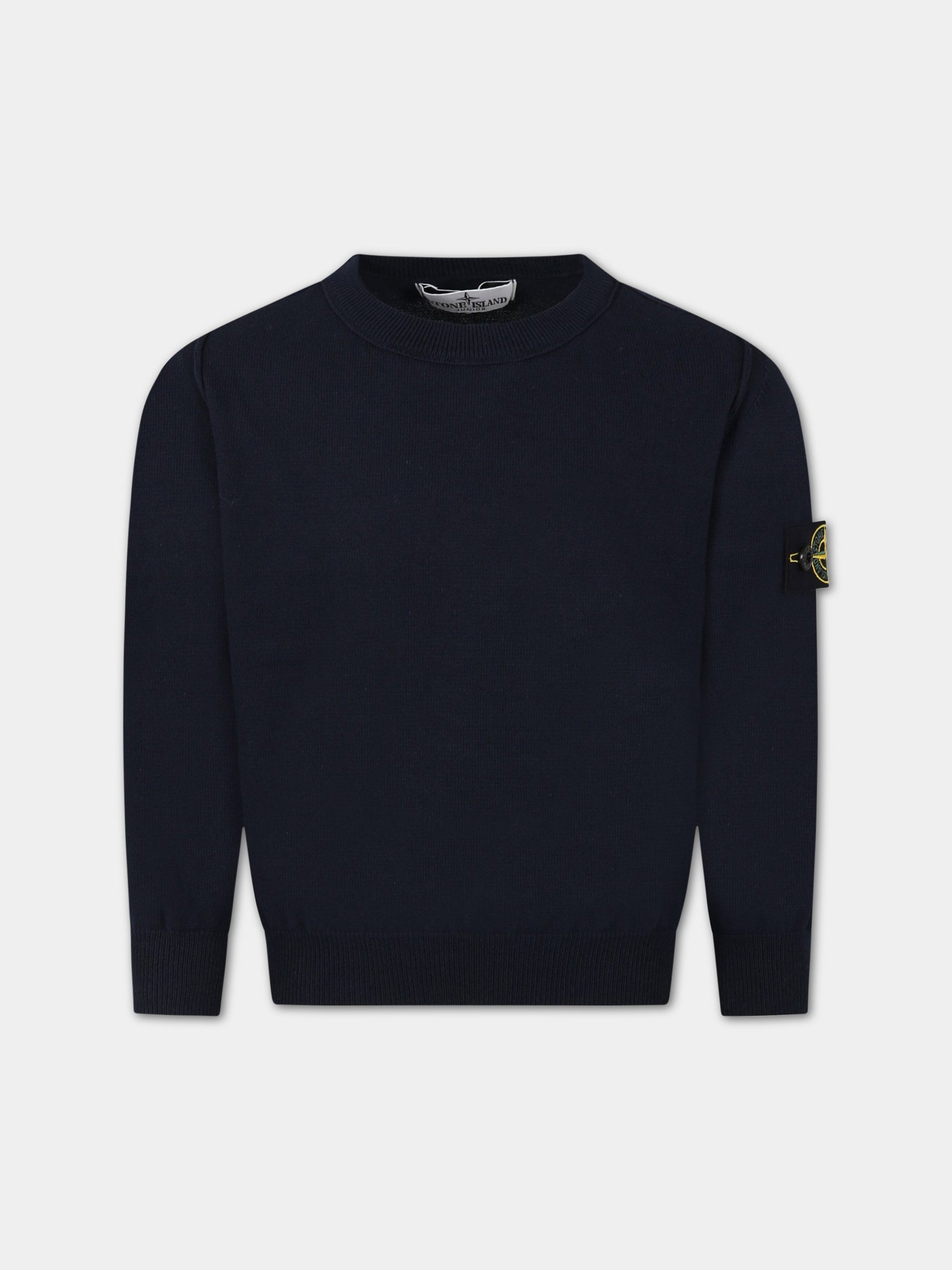 Maglione blu navy per bambino con iconica bussola,Stone Island Junior,7816 501 A4 V0020