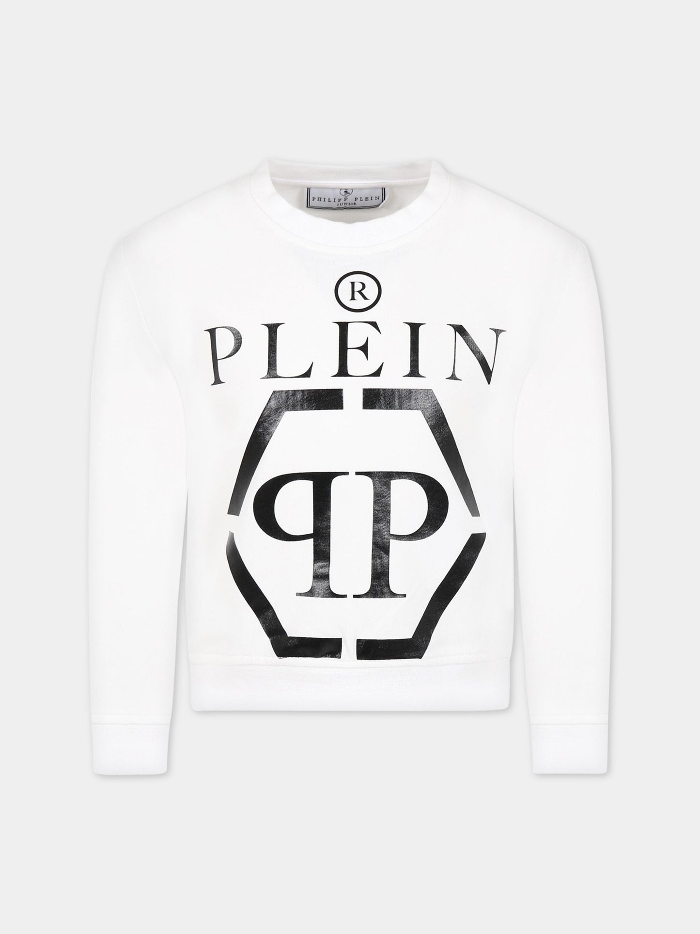 Felpa bianca per bambino con logo,Philipp Plein Junior,2OF001 LDA12 10101