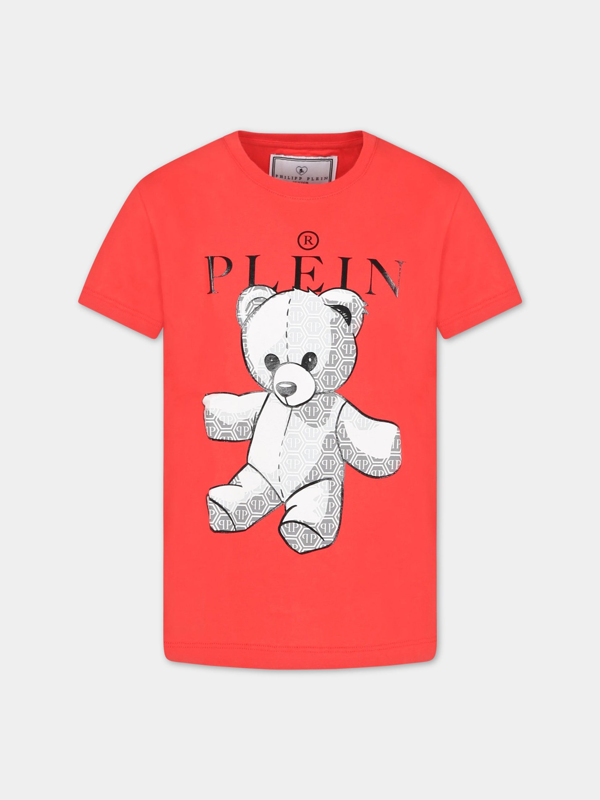 T-shirt rossa per bambino con stampa e logo,Philipp Plein Junior,2SM002 LAA23 50979