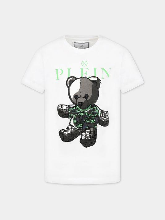 T-shirt bianca per bambino con stampa e logo,Philipp Plein Junior,2QM002 LAA24 10101