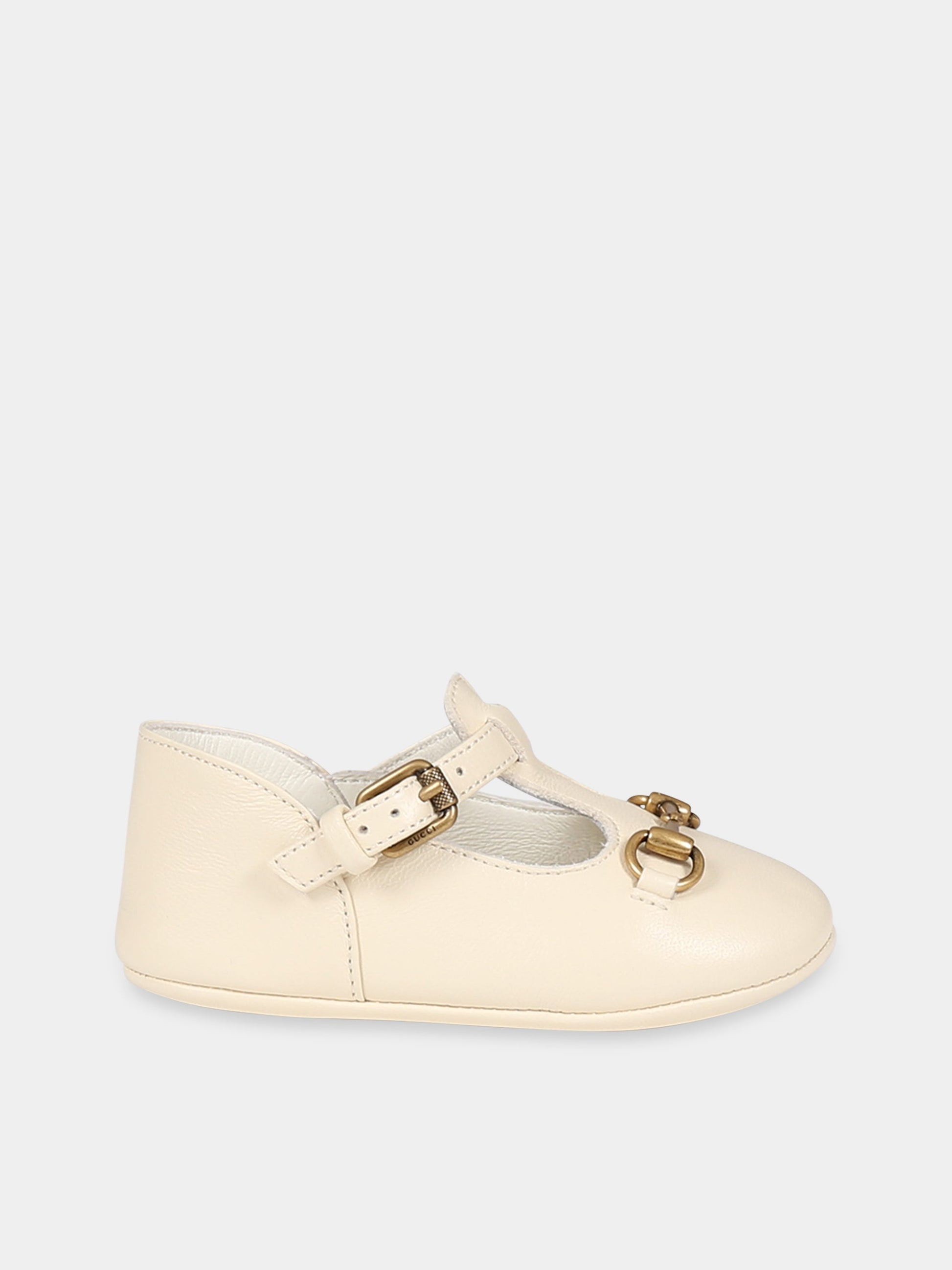 Ballerine avorio per neonata con morsetto,Gucci Kids,725732 1D700 9522