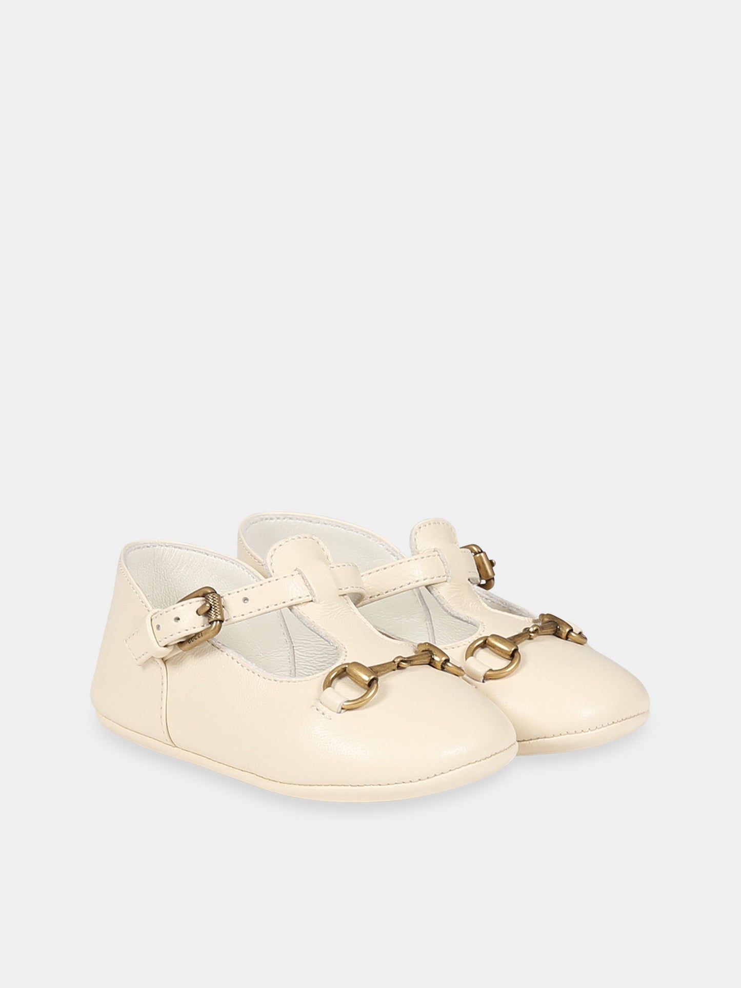 Ballerine avorio per neonata con morsetto,Gucci Kids,725732 1D700 9522