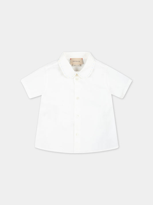 Camicia bianca per neonato con pois,Gucci Kids,721988 XWAV6 9072