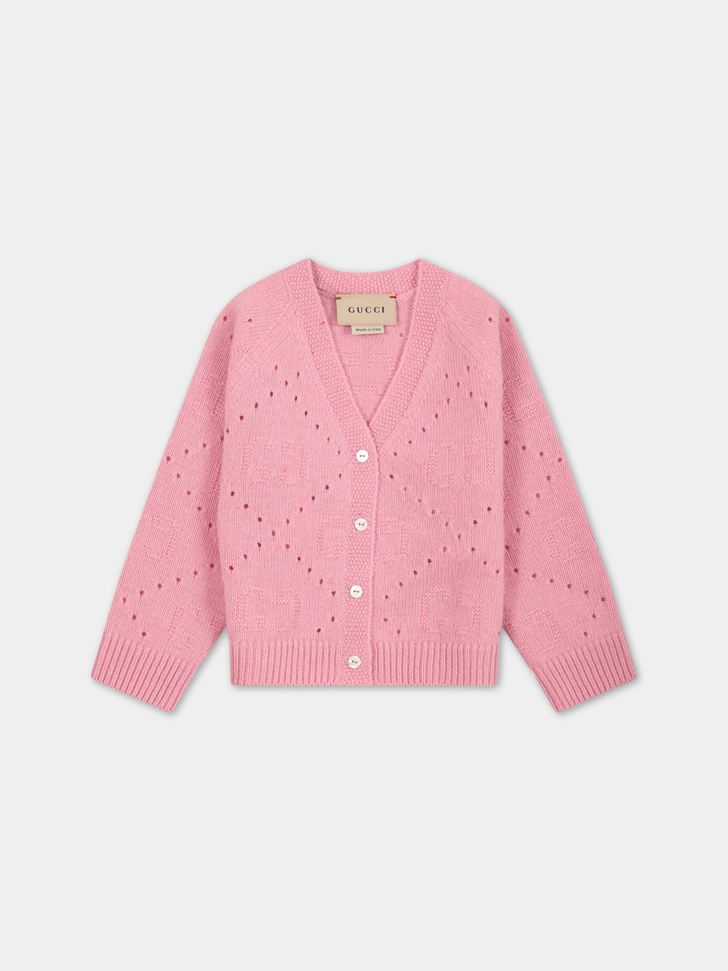 Cardigan rosa per neonata con GG,Gucci Kids,724621 XKCT9 5872