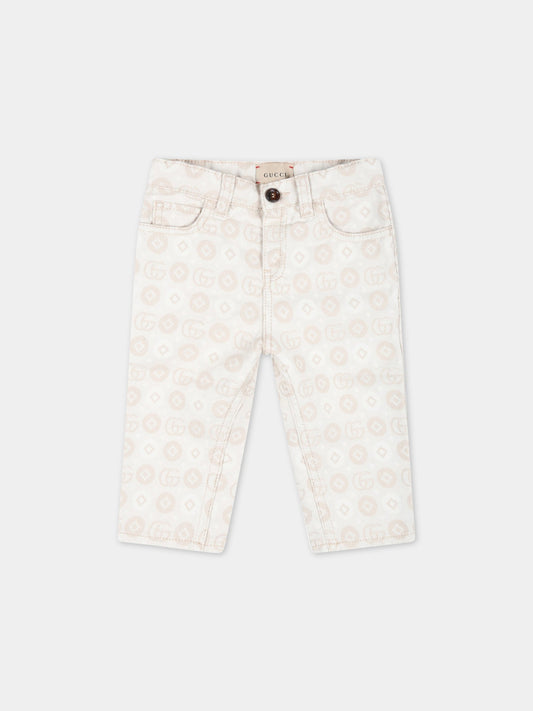 Jeans avorio per neonato con logo nero ricamato,Gucci Kids,712648 XDB74 9207