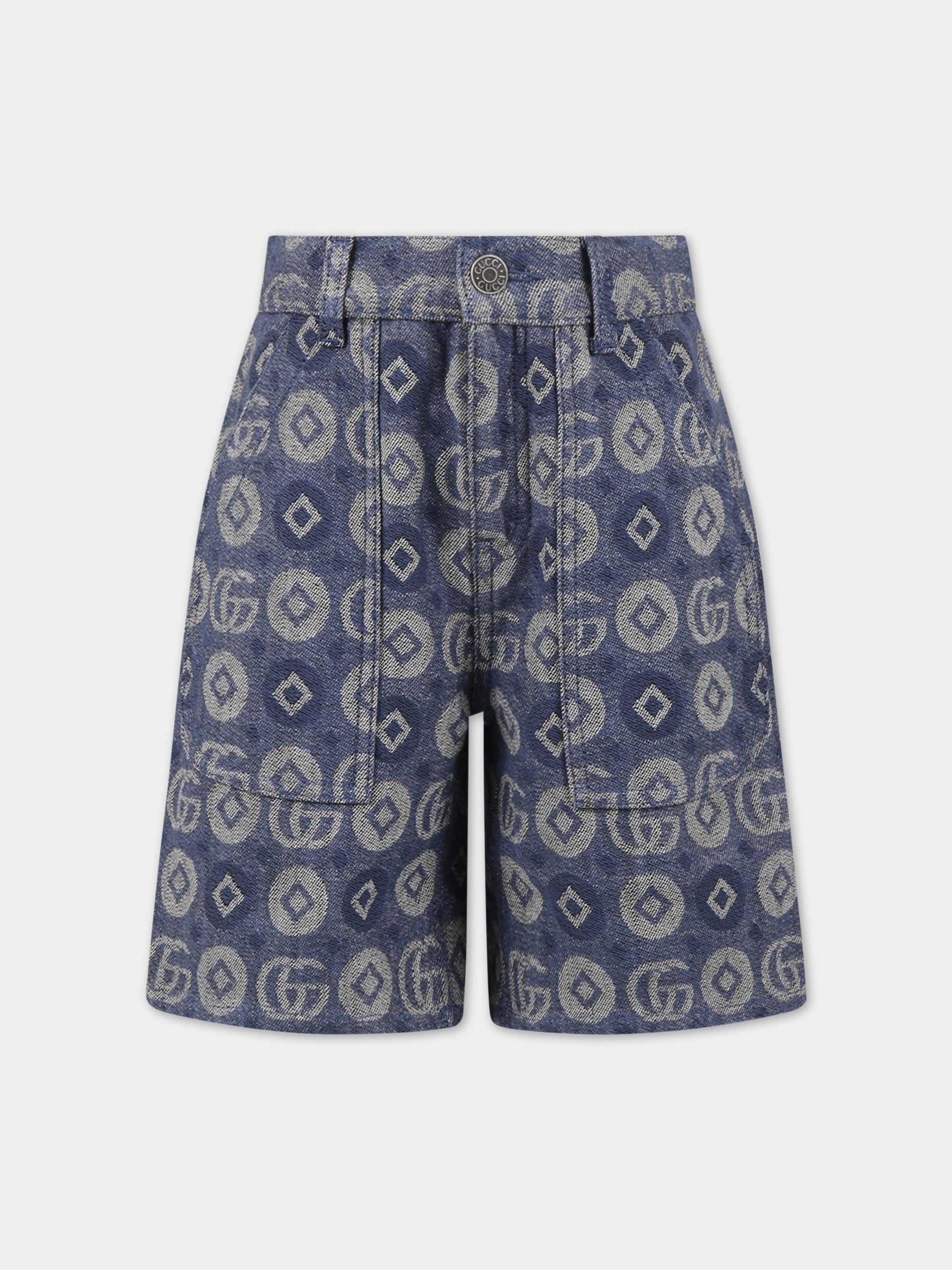 Shorts blu per bambino con GG,Gucci Kids,720867 XDB8L 4713