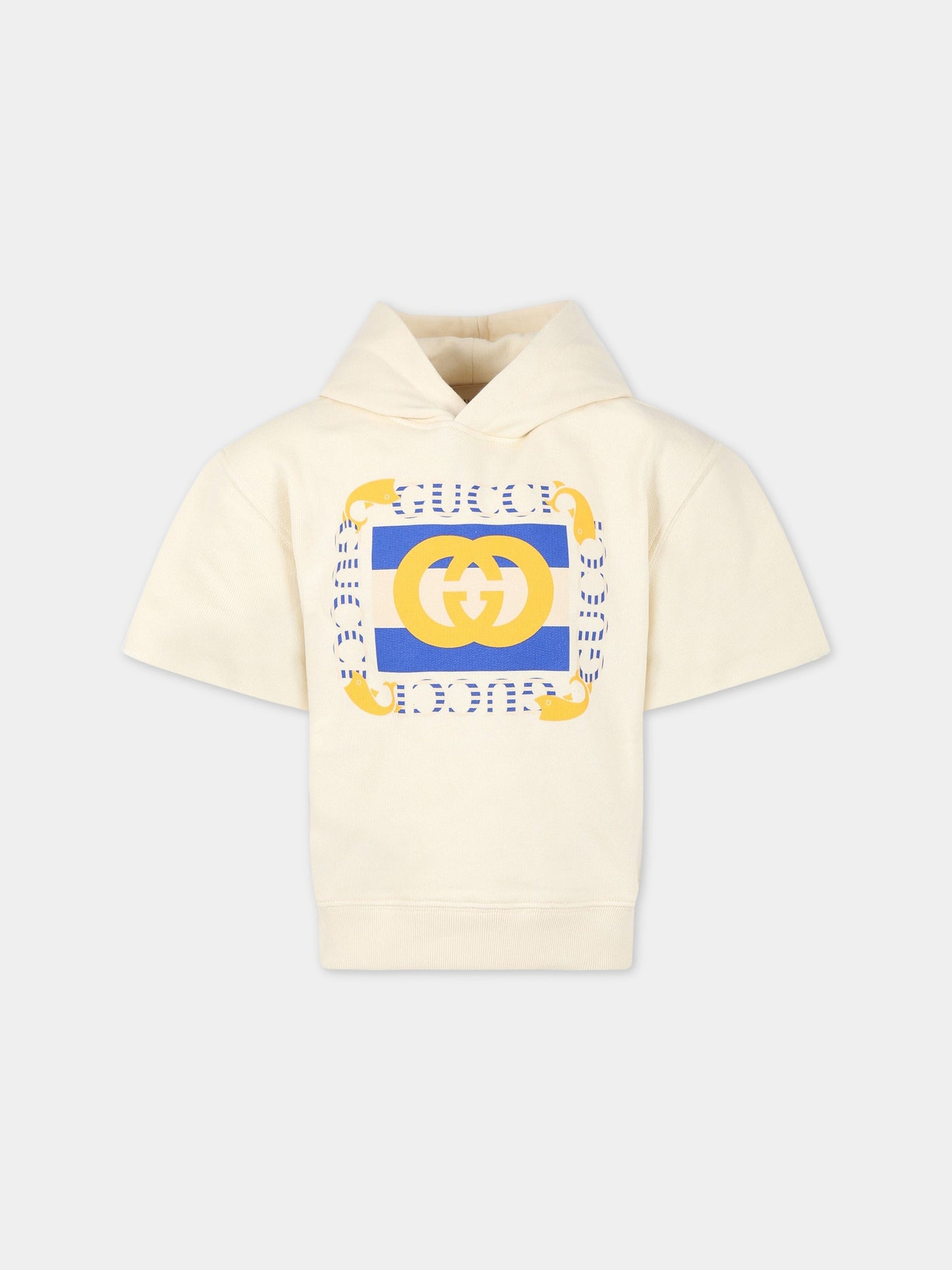 Felpa avorio per bambino con stampa pesci e logo GG,Gucci Kids,722404 XJEZW 9756