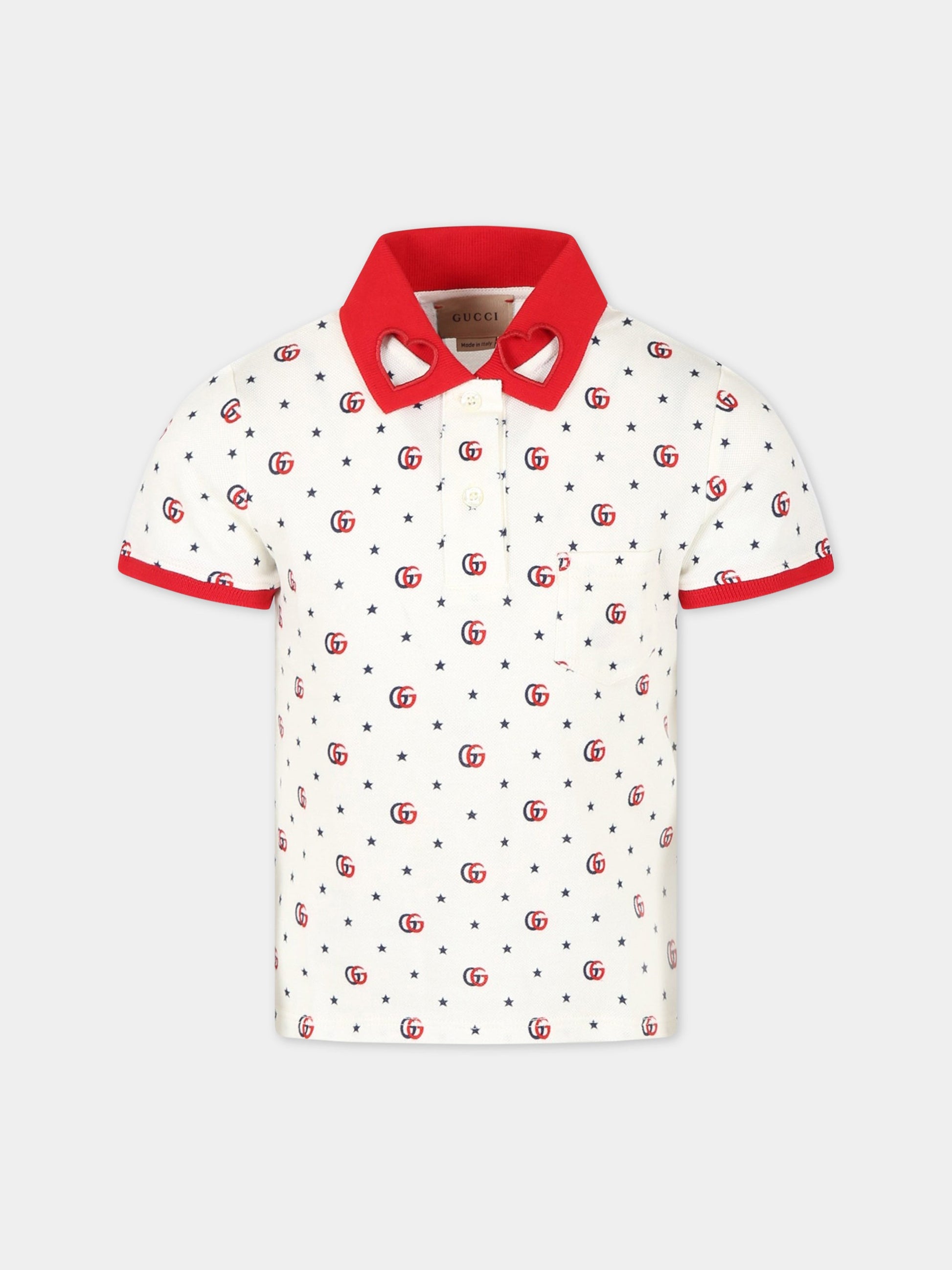 Polo bianca per bambina con Doppia G e stelle,Gucci Kids,717992 XJE3F 9275