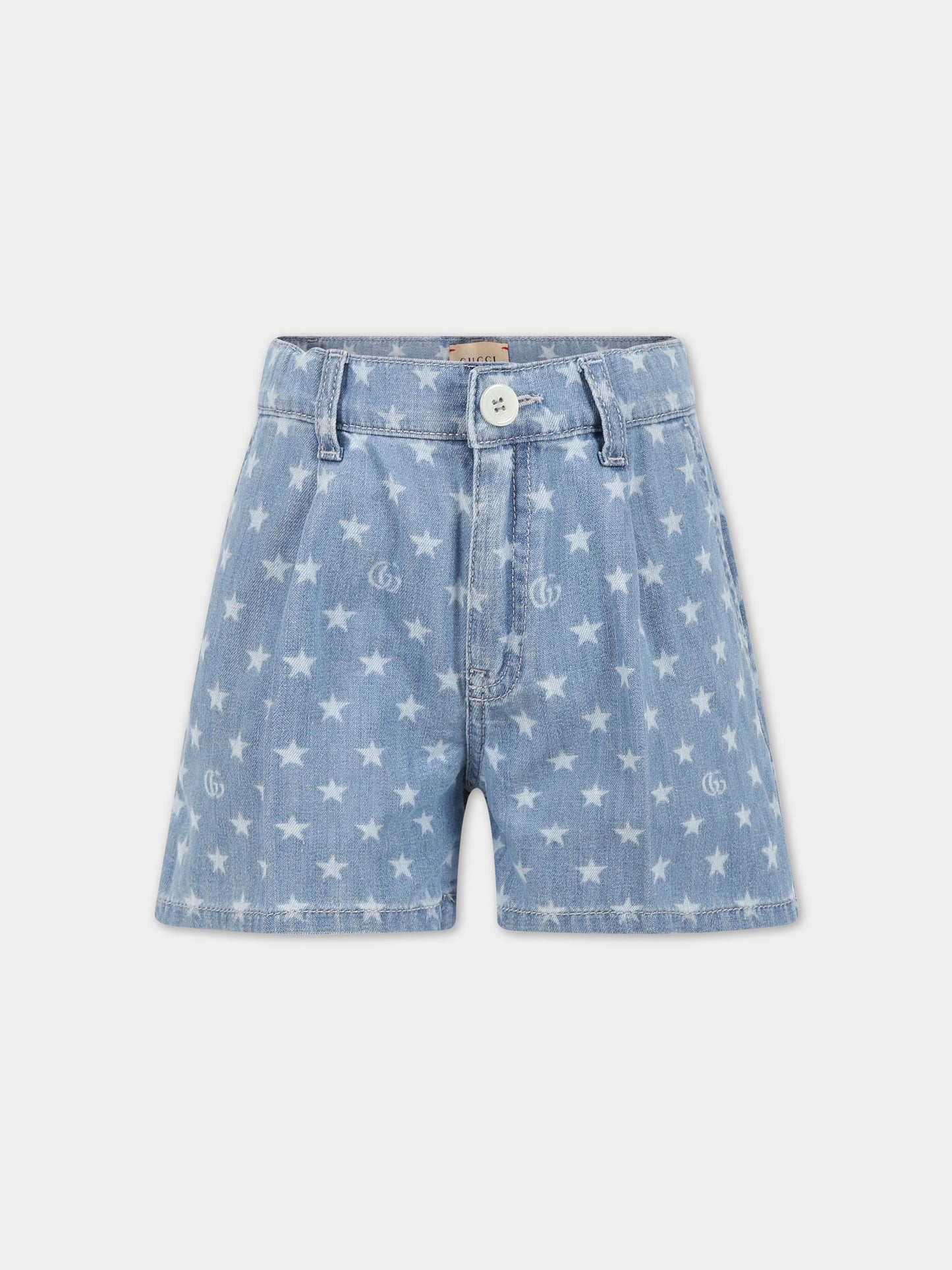 Shorts celesti per bambini con iconica doppia GG,Gucci Kids,721308 XDB70 4425