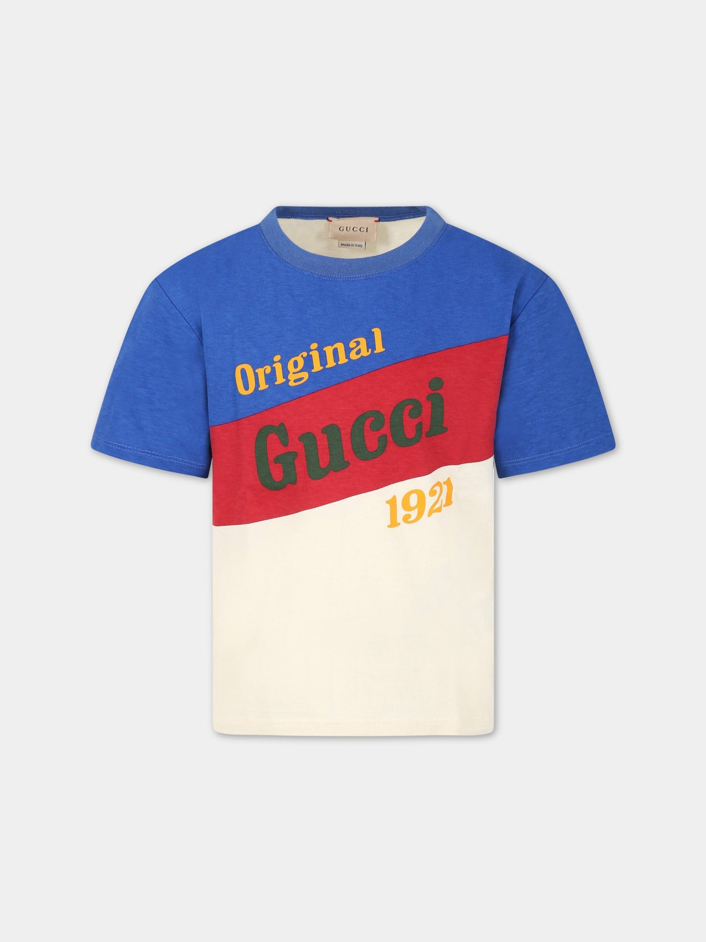 T-shirt multicolor per bambino con scritta  Original Gucci 1921 ,Gucci Kids,575114 XJEY6 9756