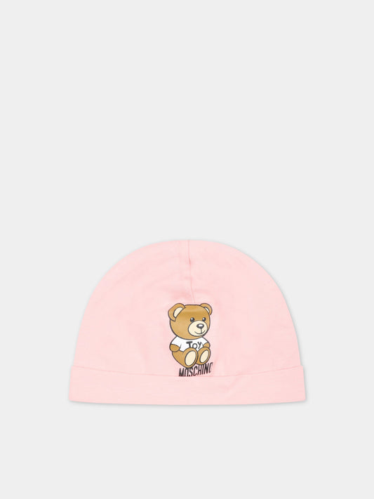 Cappello rosa per neonata con Teddy Bear,Moschino Kids,MUX04E LBA10 50209