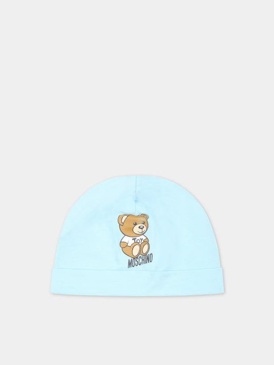 Cappello celeste per neonato con Teddy Bear,Moschino Kids,MUX04E LBA10 40304