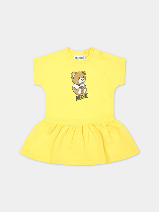 Vestito giallo per neonata con Teddy Bear e logo,Moschino Kids,MAV09I LDA00 50162