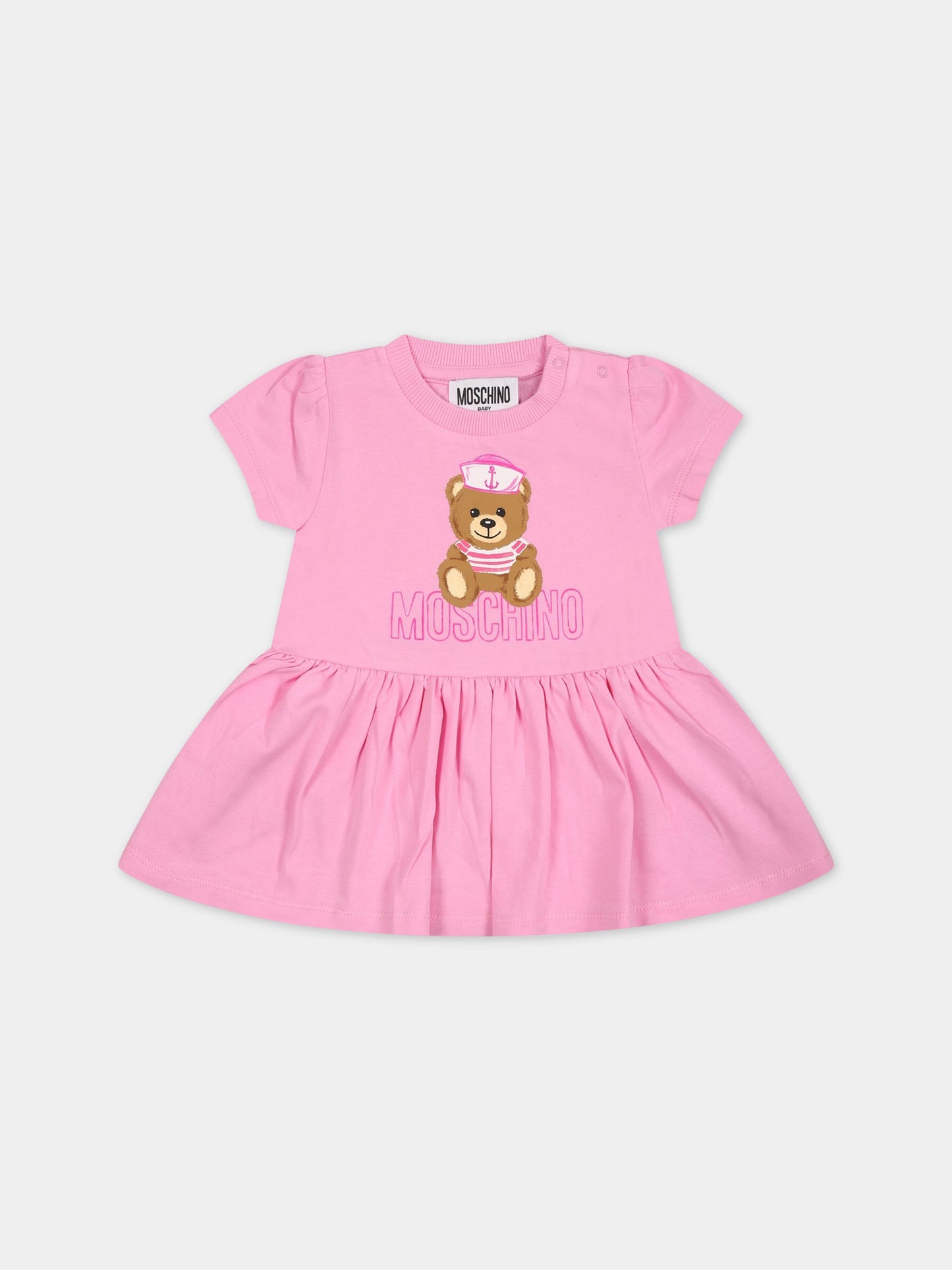 Vestito rosa per neonata con Teddy Bear e logo,Moschino Kids,MDV0AD LBA00 51473