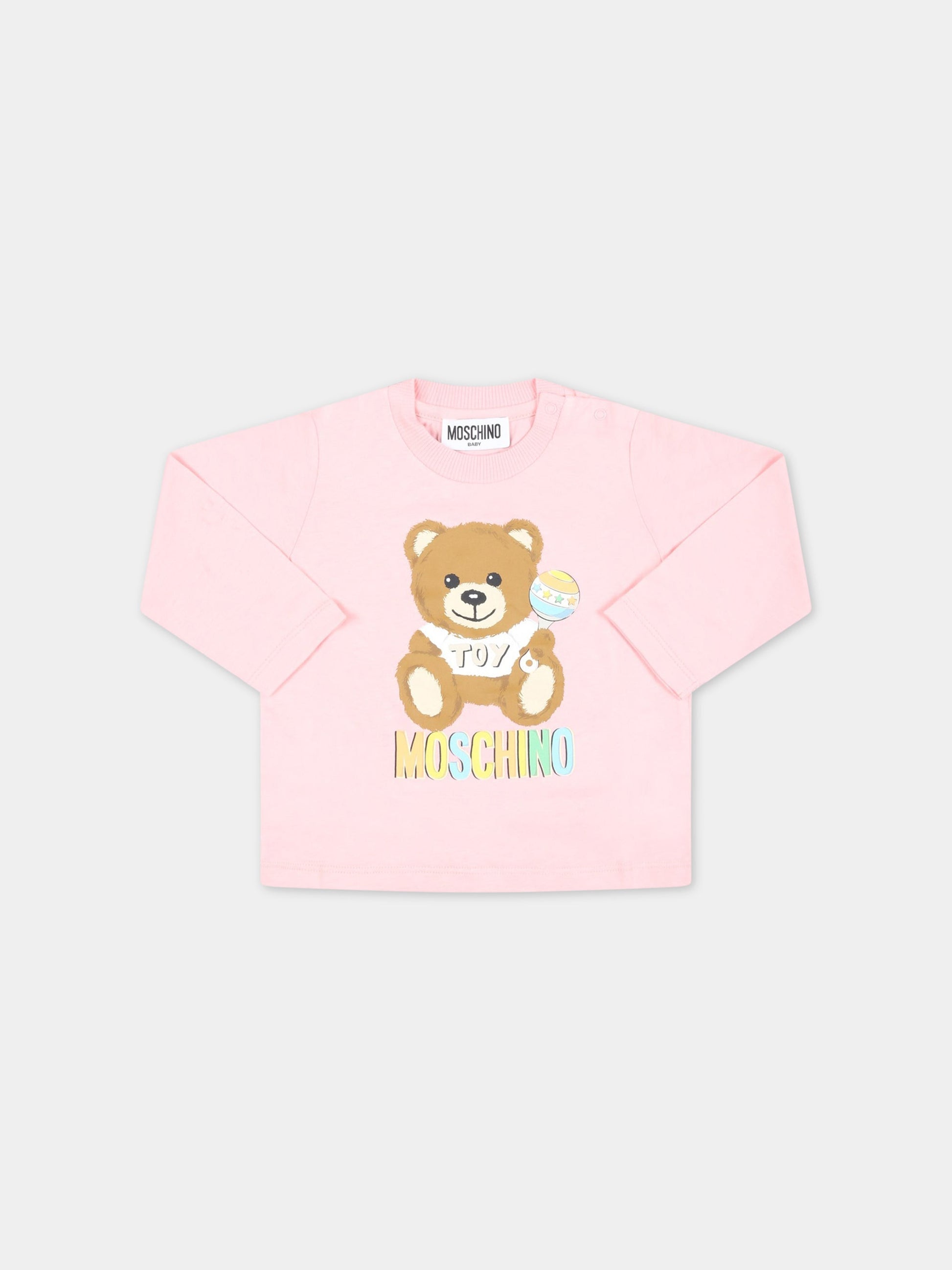 T-shirt rosa per neonata con Teddy Bear con gioco,Moschino Kids,MSO00D LAA03 50209