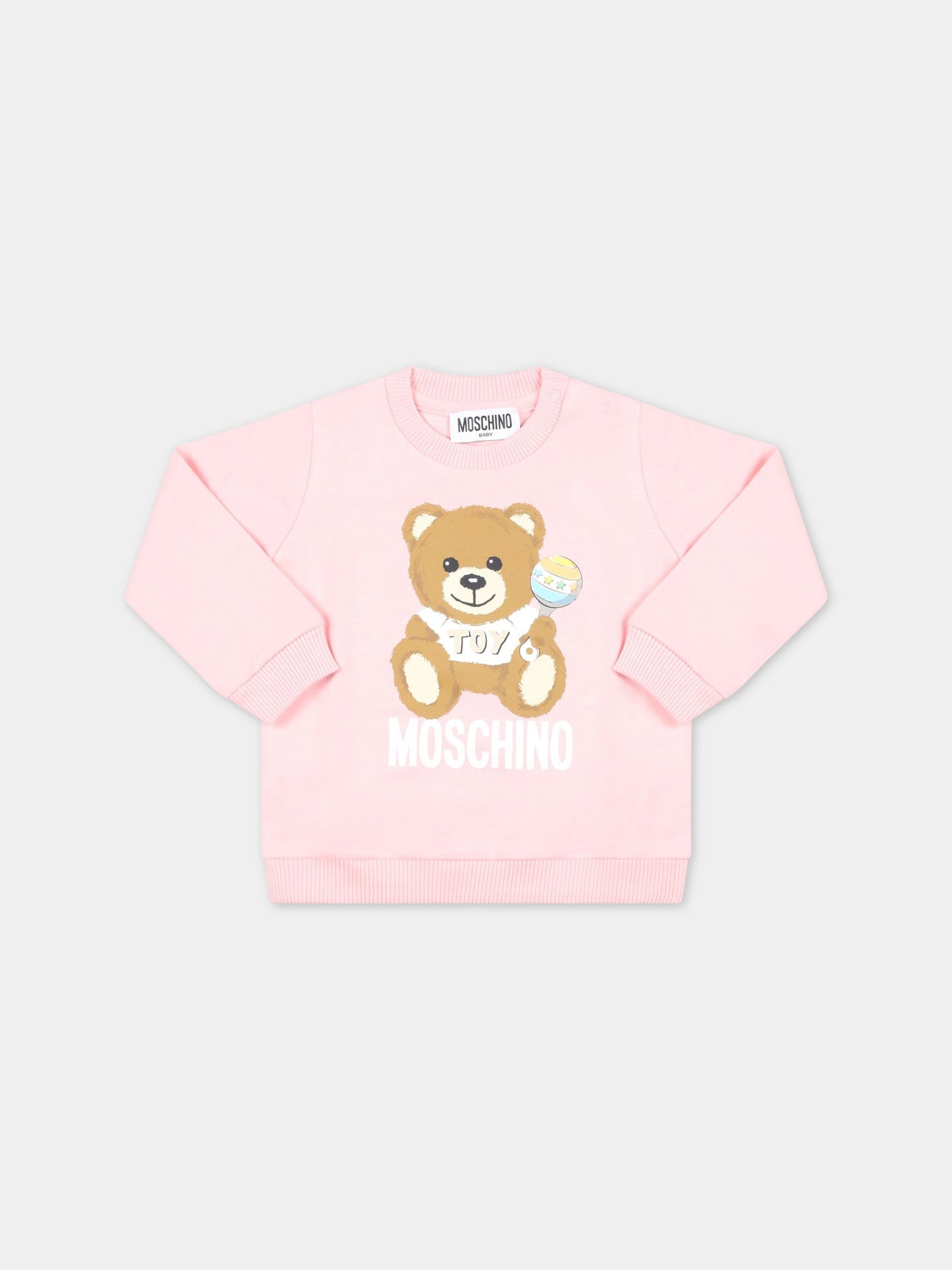 Felpa rosa per neonata con Teddy Bear e logo bianco,Moschino Kids,MMF04Q LCA19 50209