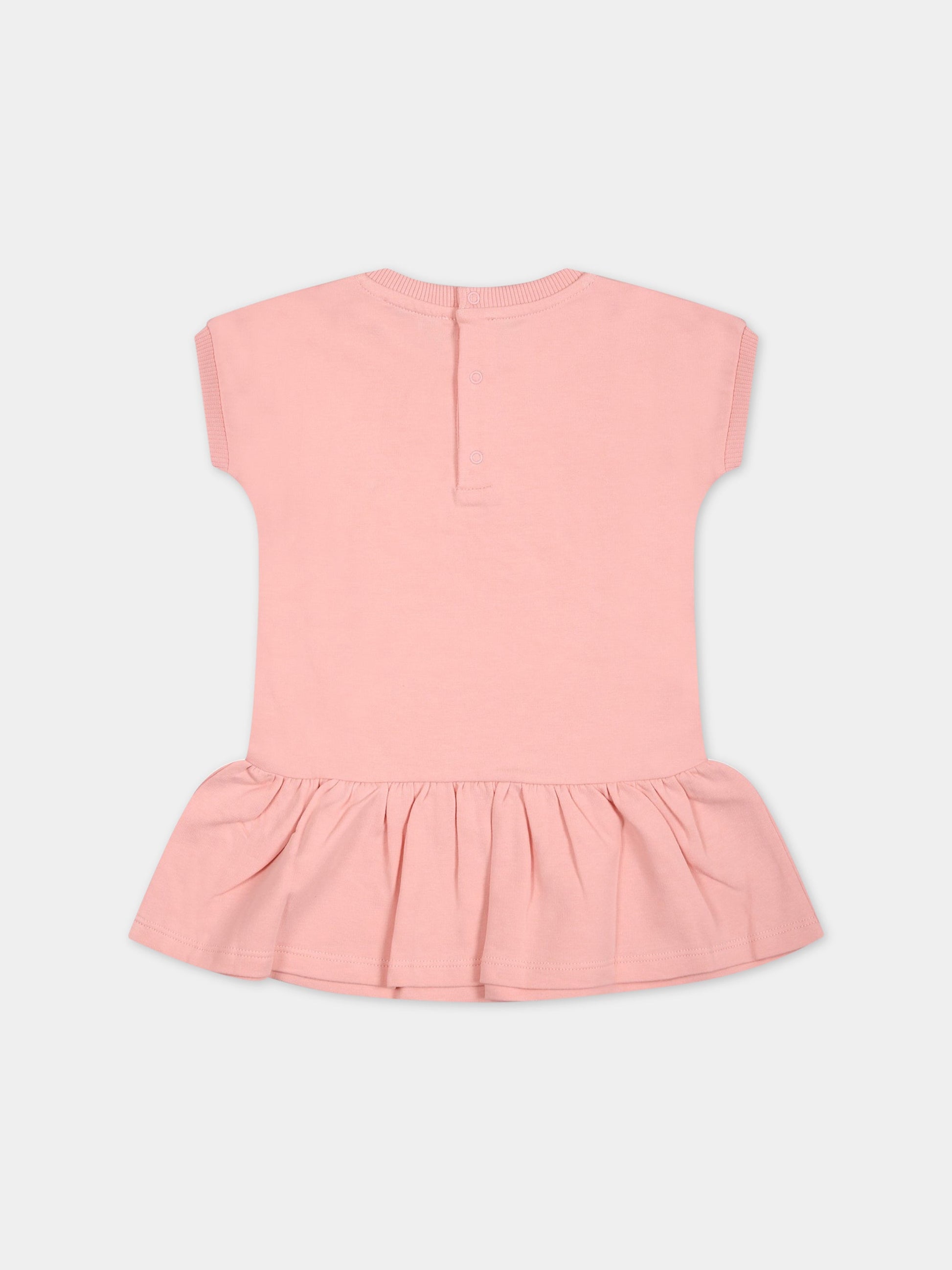 Vestito rosa per neonata con Teddy Bear e fiore,Moschino Kids,MEV06U LDA12 50209