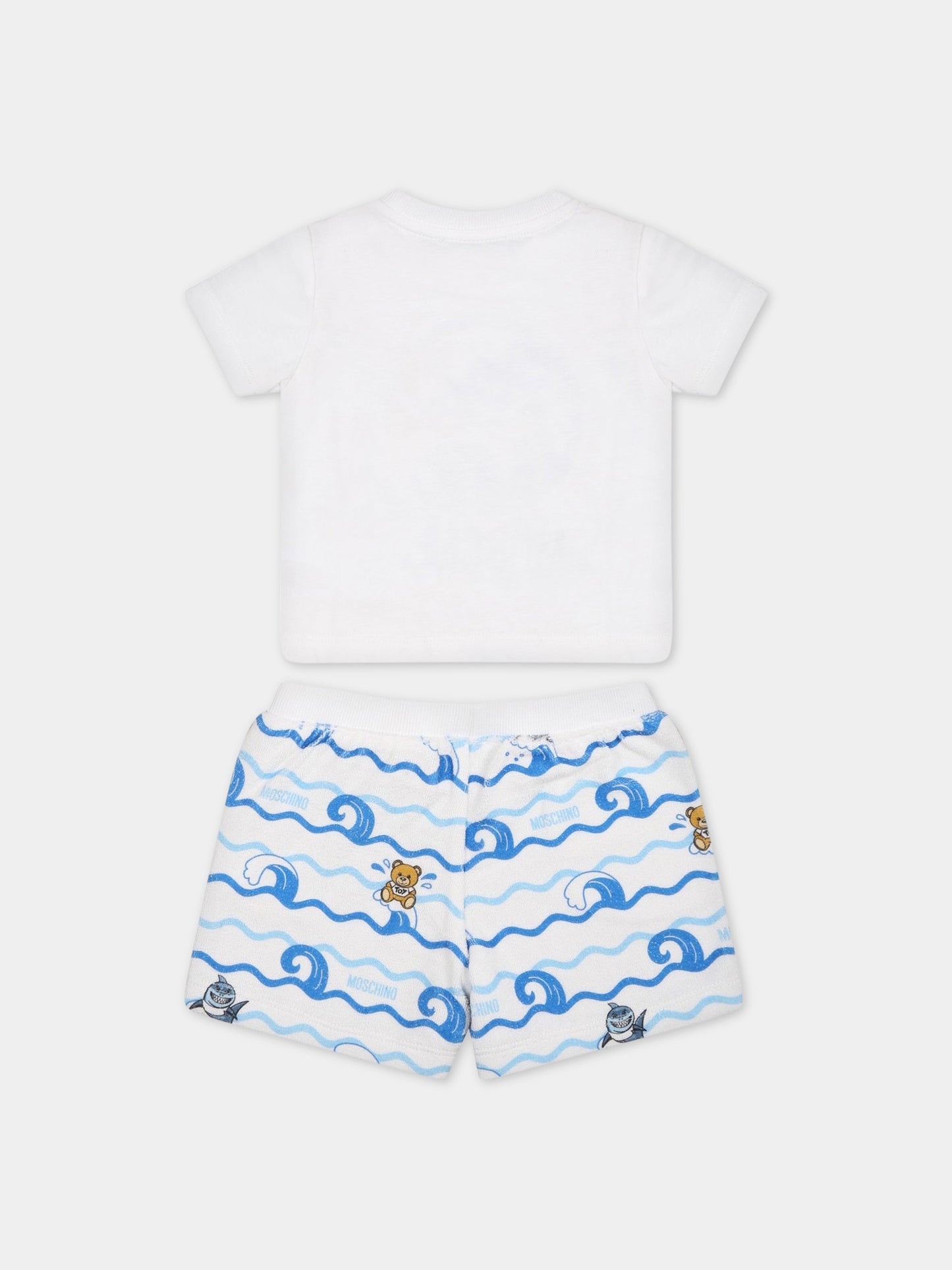 Completo bianco per neonato con Teddy bear,logo e stampa,Moschino Kids,MUG00W LAA02 84294