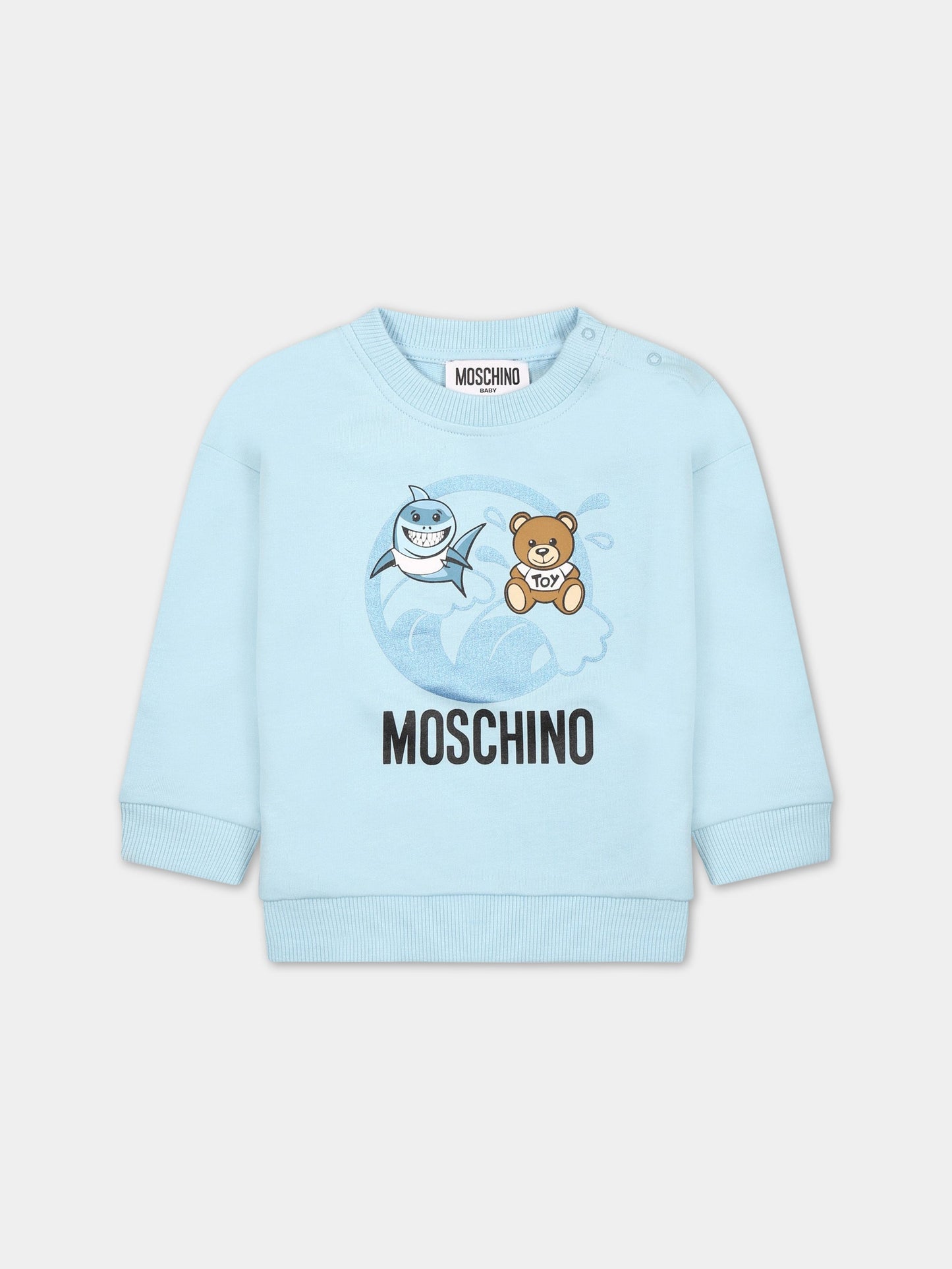 Felpa celeste per neonato con Teddy Bear e logo,Moschino Kids,MUF04S LCA19 40304