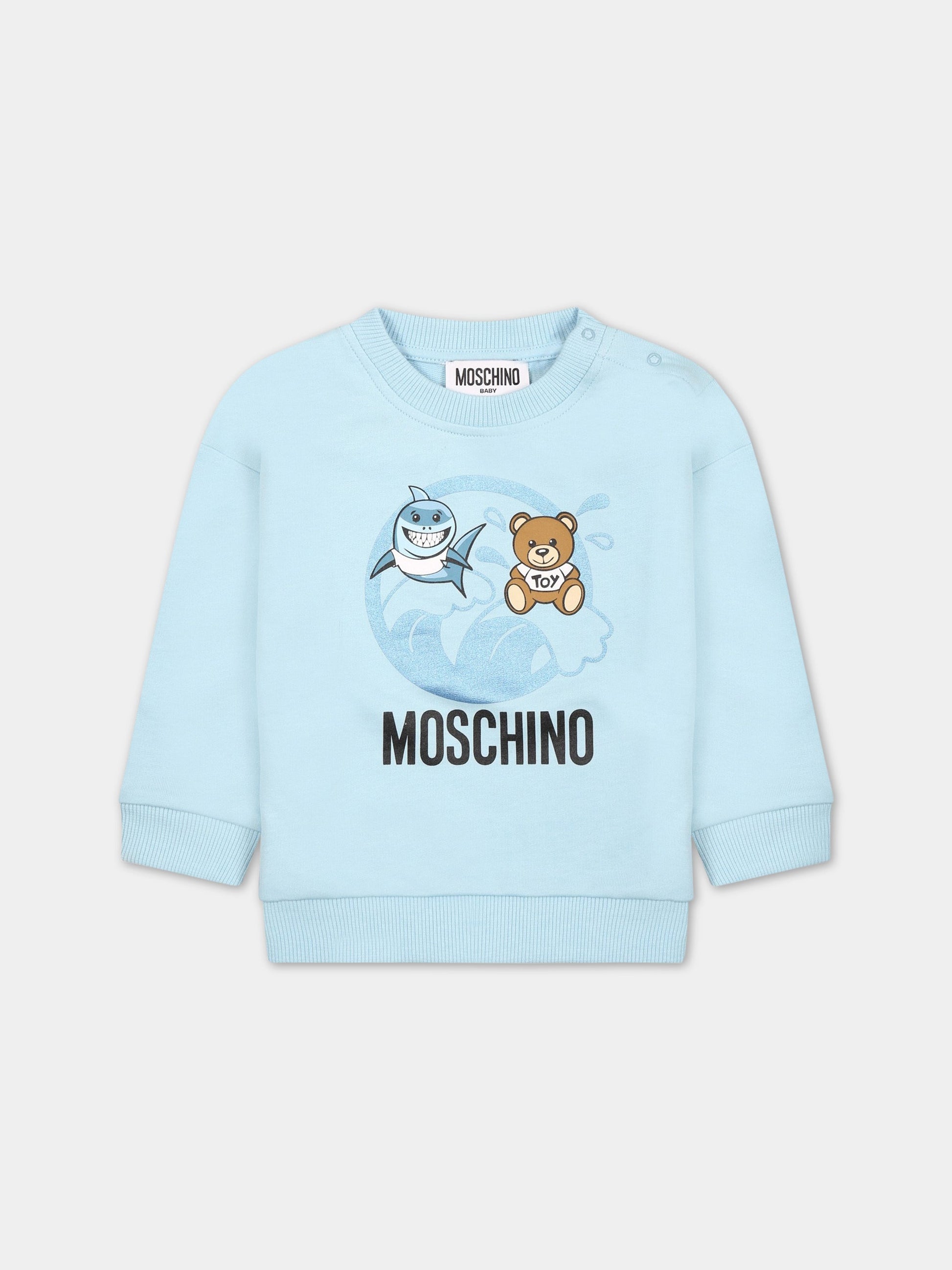 Felpa celeste per neonato con Teddy Bear e logo,Moschino Kids,MUF04S LCA19 40304