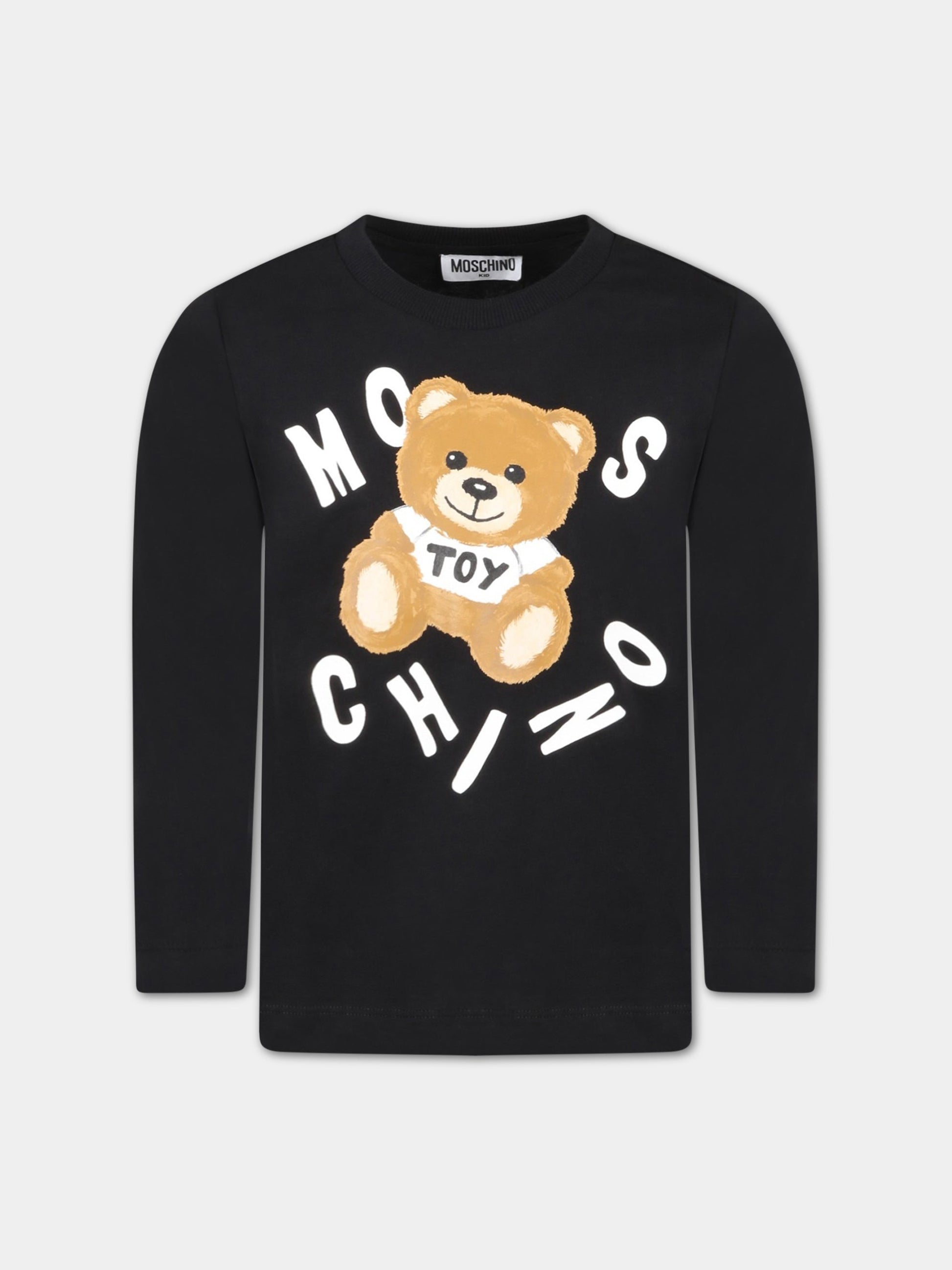 T-shirt nera per bambini con Teddy Bear,Moschino Kids,HUO00Q LAA23 60100