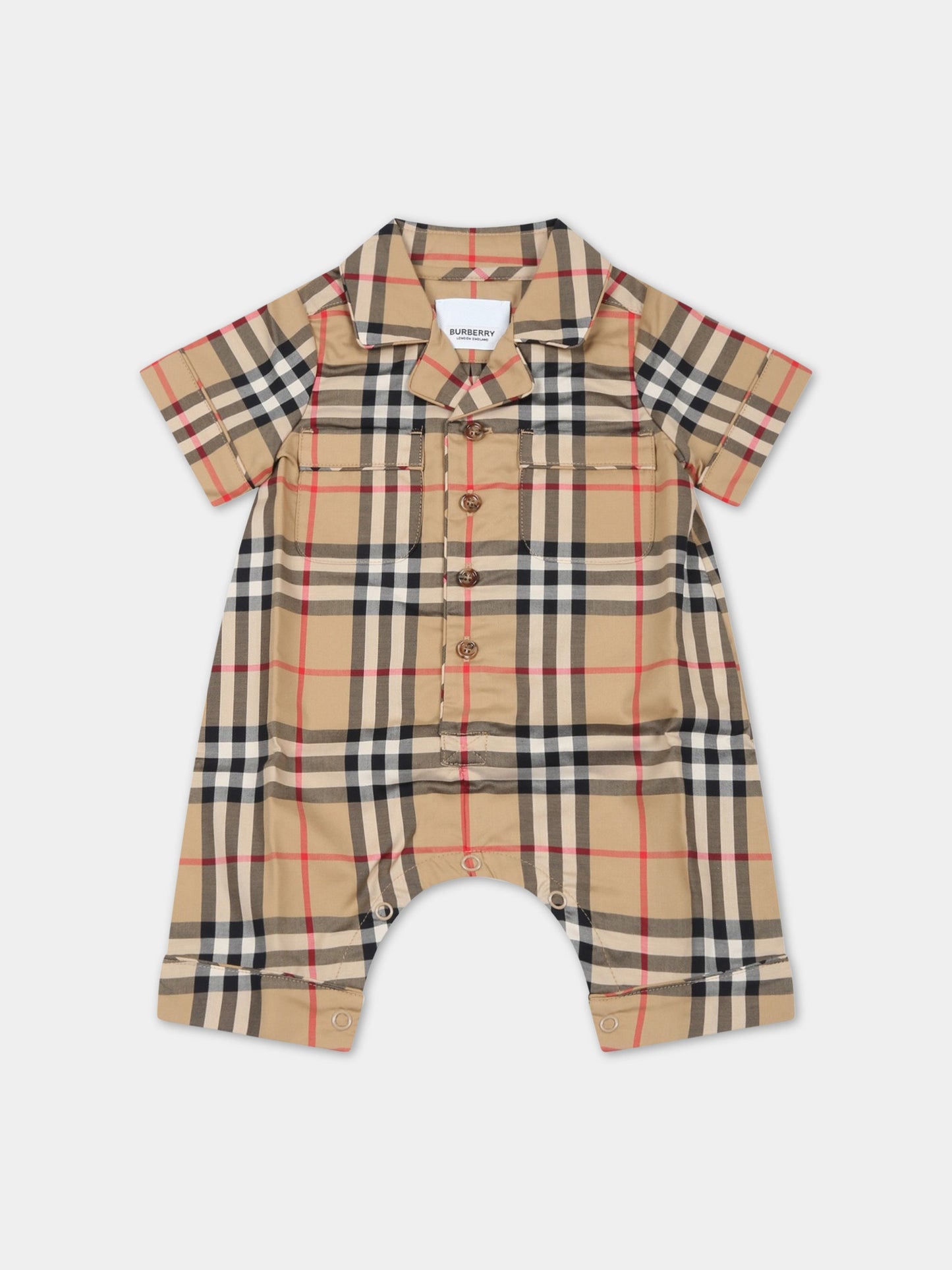 Pagliaccetto beige per neonati con iconico check vintage,Burberry Kids,8062042