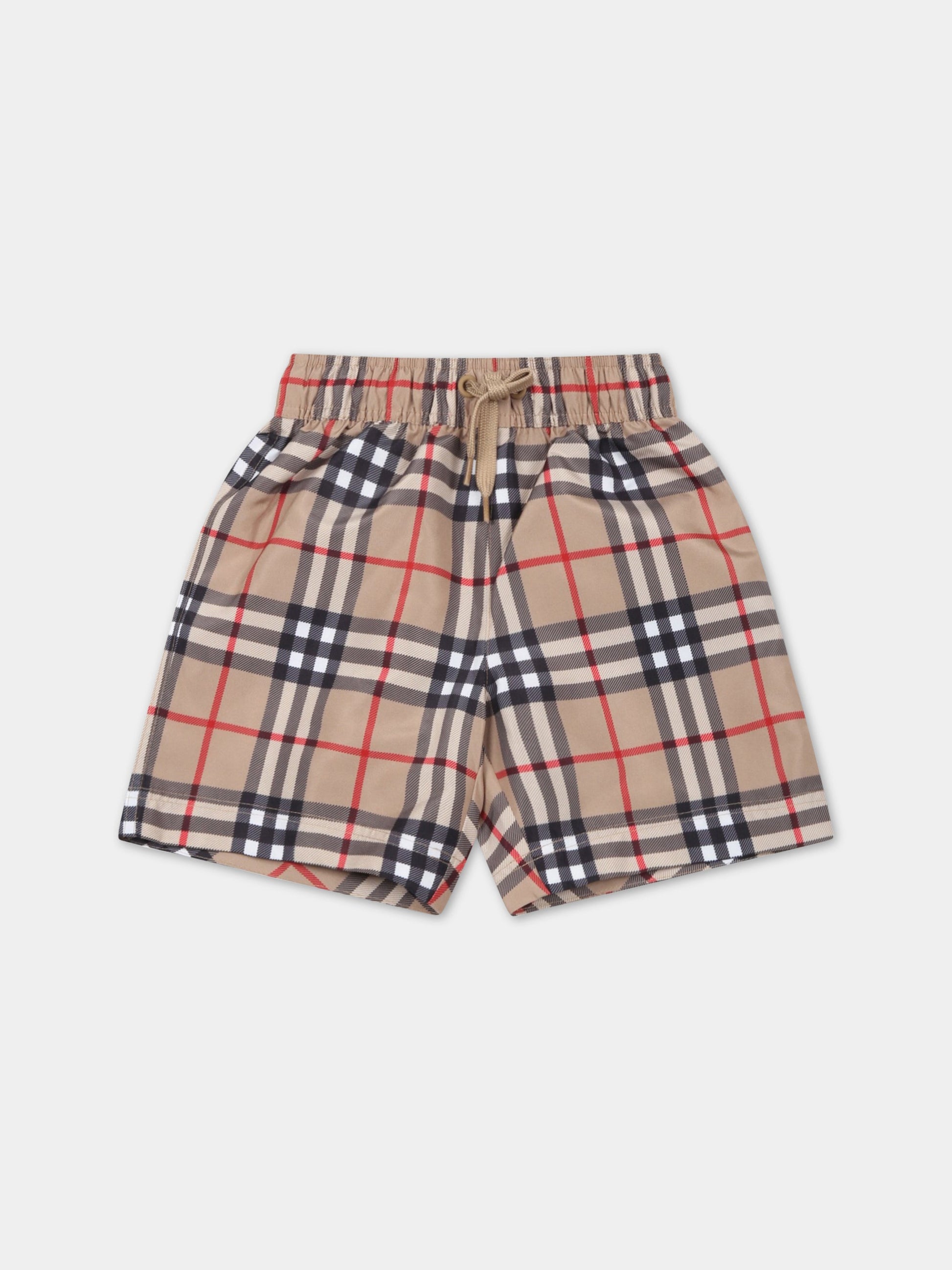 Boxer beige mare per neonato con iconico check vintage,Burberry Kids,8062273