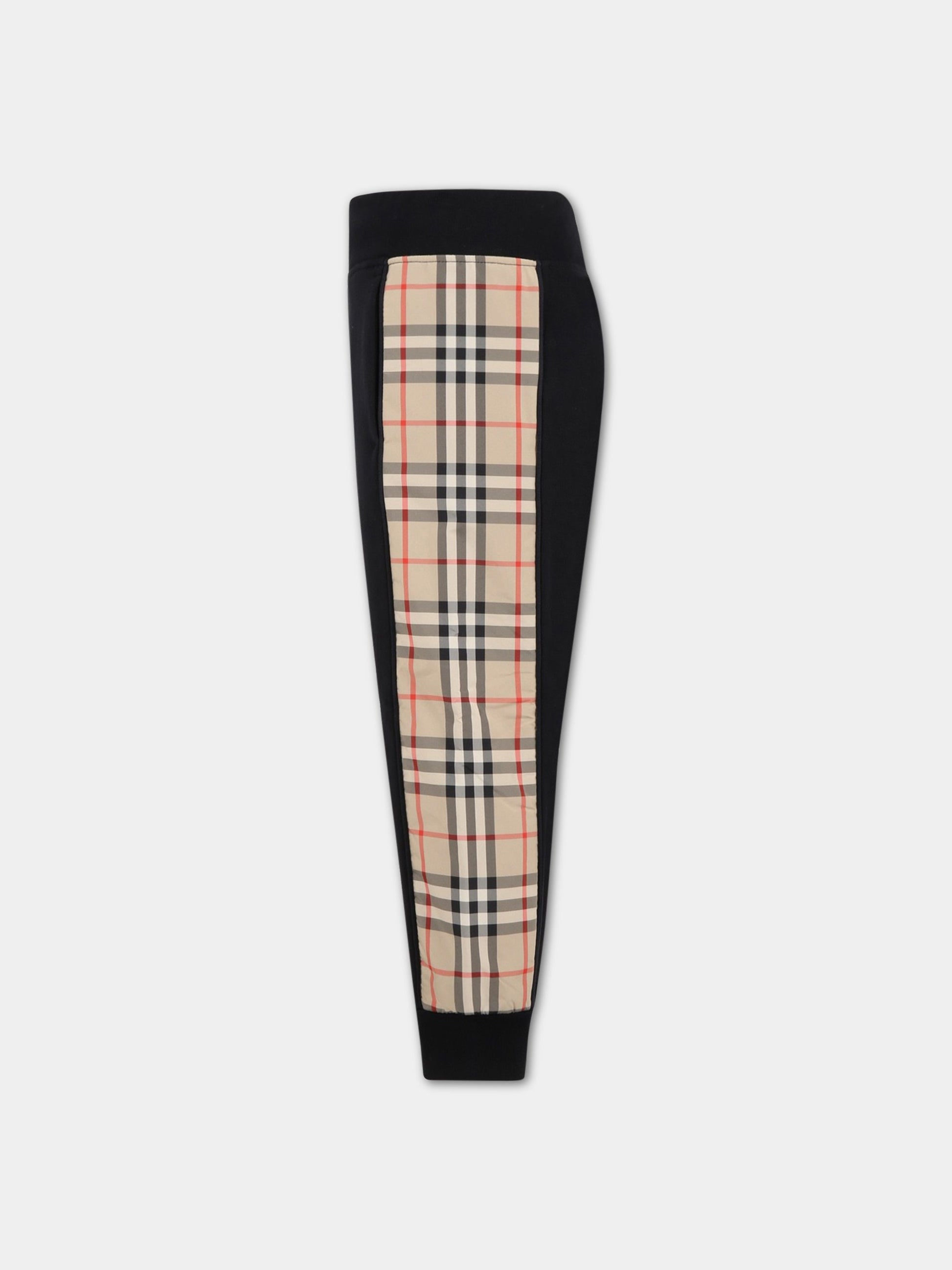 Pantaloni neri da tuta per bambino con check vintage,Burberry Kids,8060954