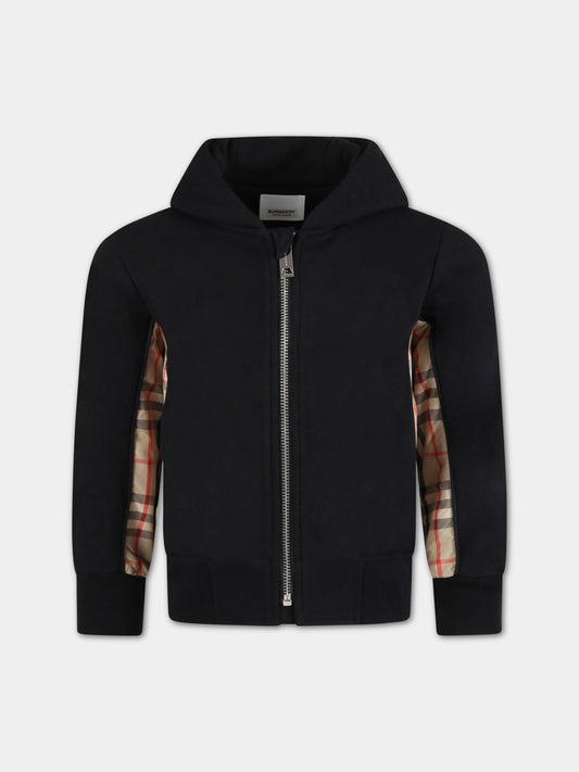 Felpa nera per bambino con check vintage,Burberry Kids,8060951