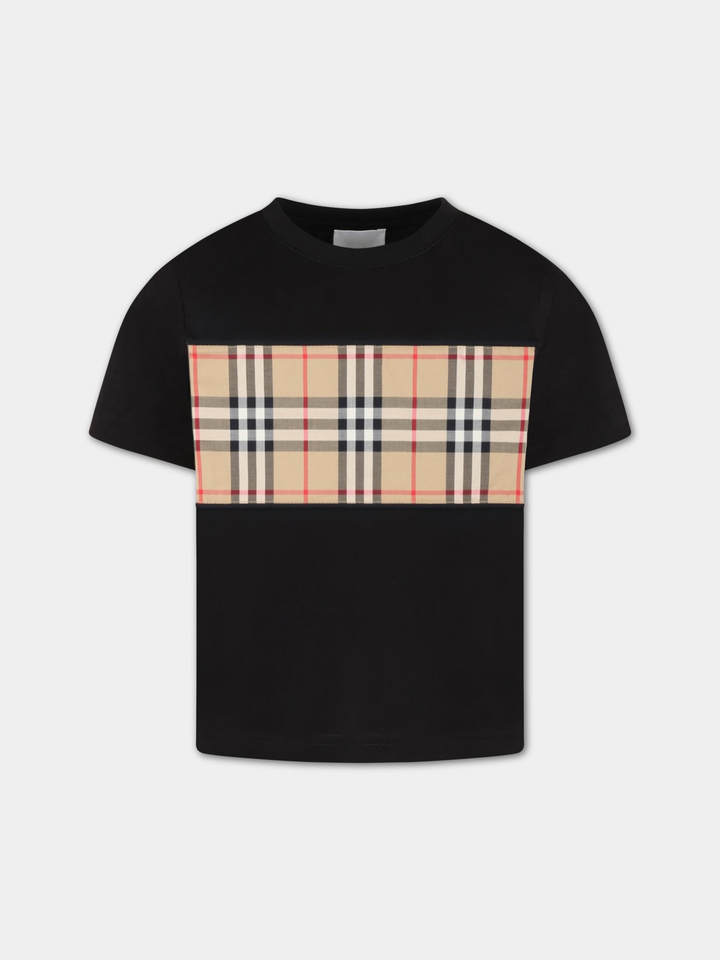 T-shirt nera per bambini con check vintage,Burberry Kids,8064784
