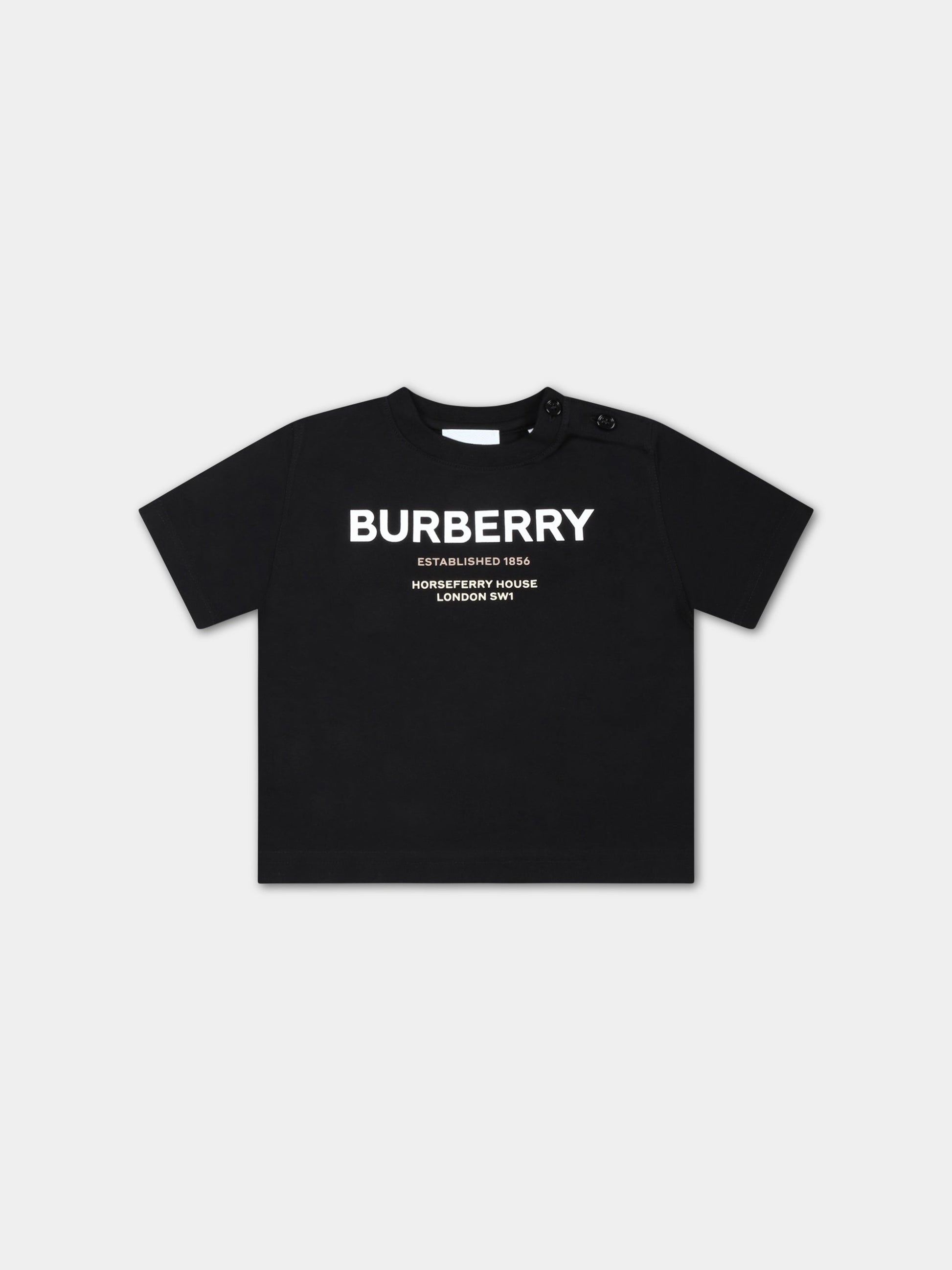 T-shirt nera per neonato con logo bianco,Burberry Kids,8064576
