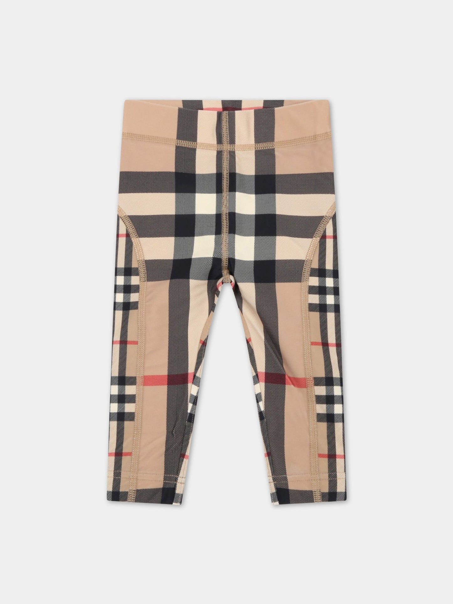 Leggings beige per neonato con iconico check vintage,Burberry Kids,8061389