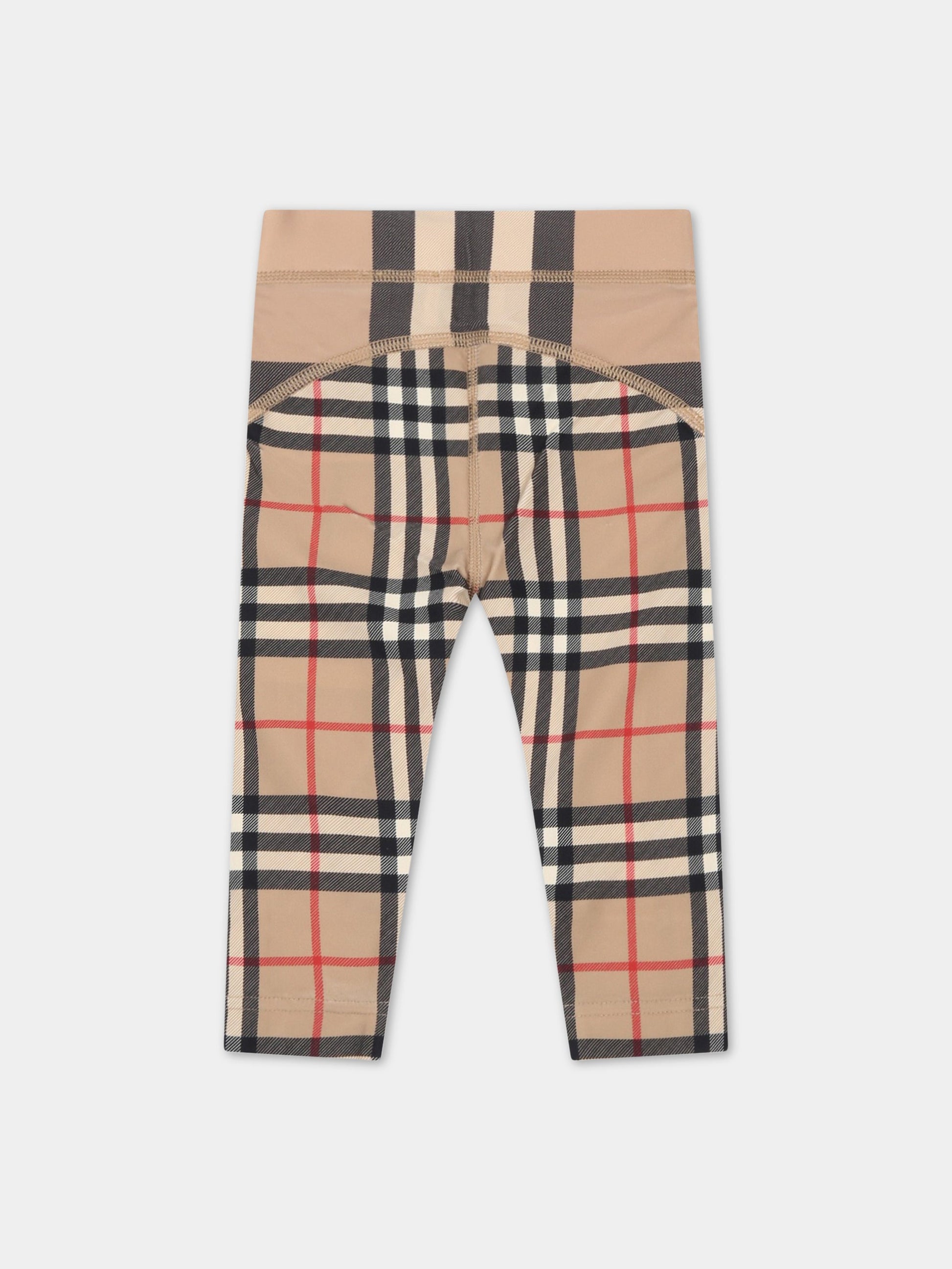 Leggings beige per neonato con iconico check vintage,Burberry Kids,8061389