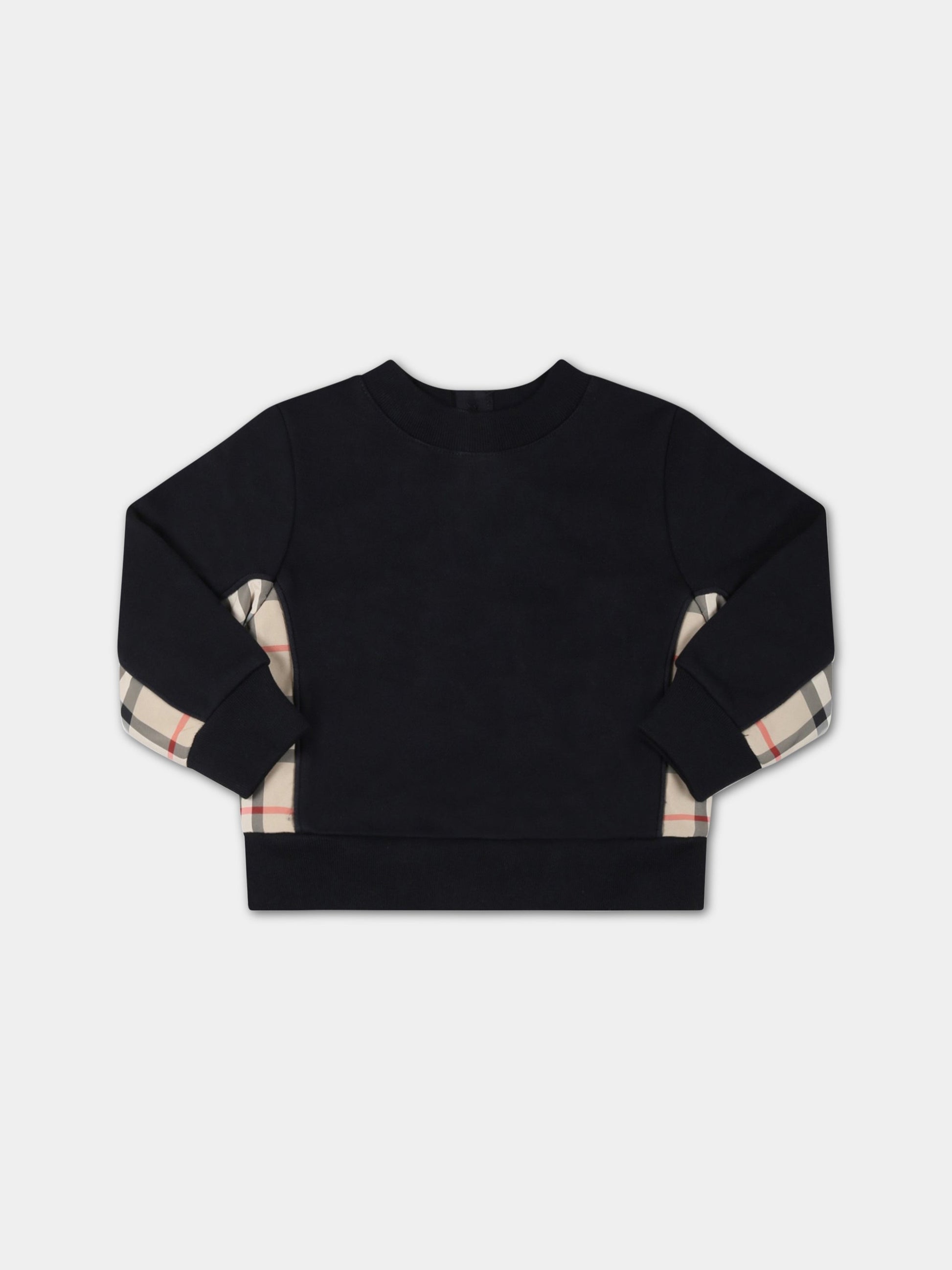 Felpa nera per neonato con check vintage,Burberry Kids,8062430