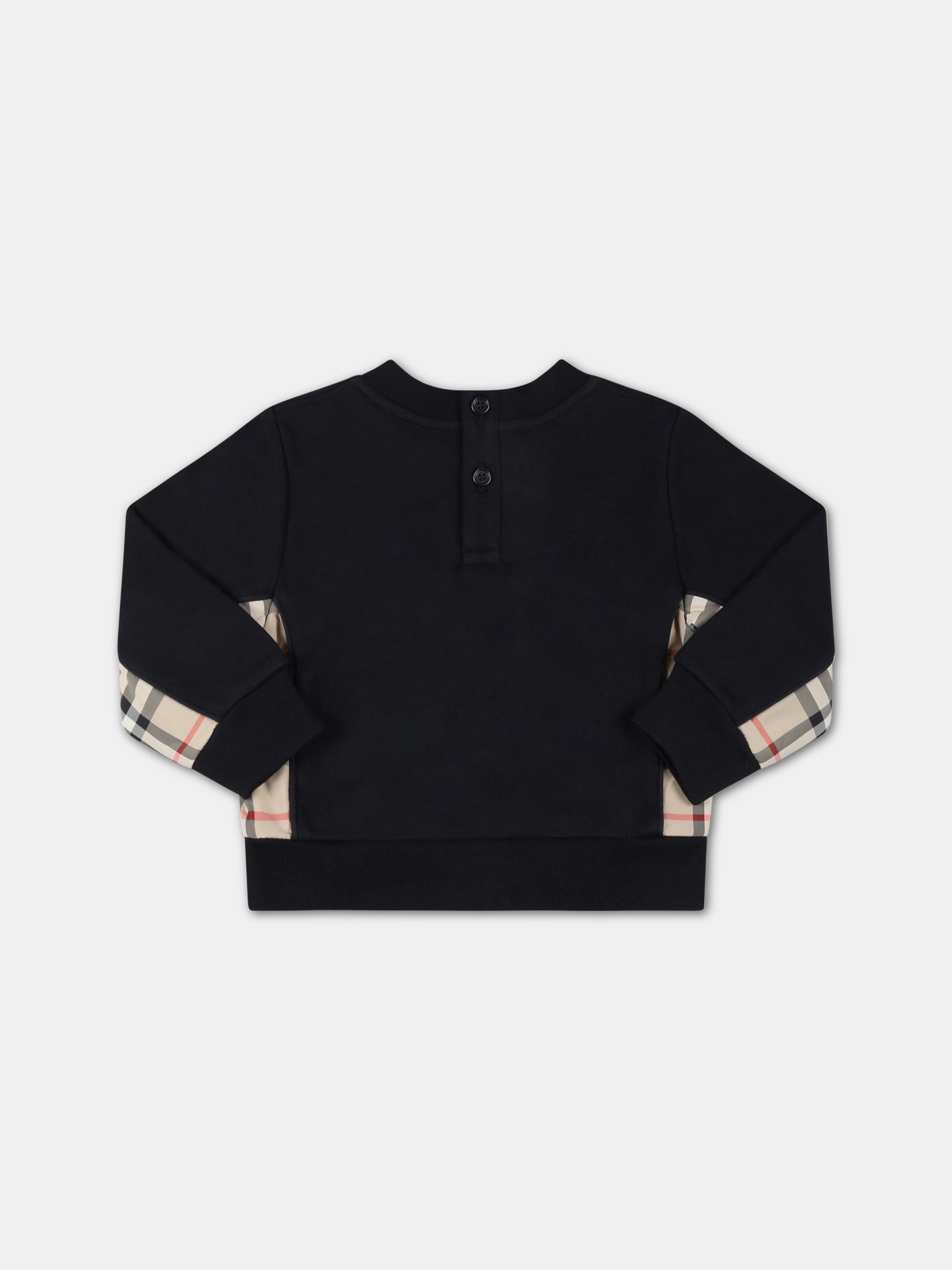 Felpa nera per neonato con check vintage,Burberry Kids,8062430