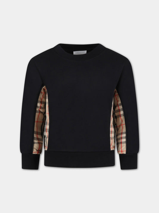 Felpa nera per bambini con check vintage,Burberry Kids,8060950