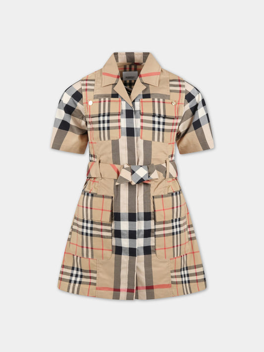 Vestito beige per bambina con check vintage,Burberry Kids,8061829