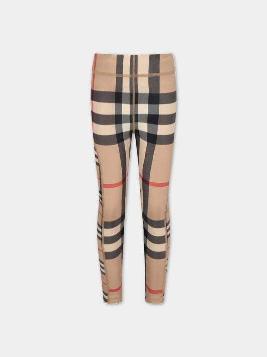 Leggings beige per bambino con iconico check vintage,Burberry Kids,8057874