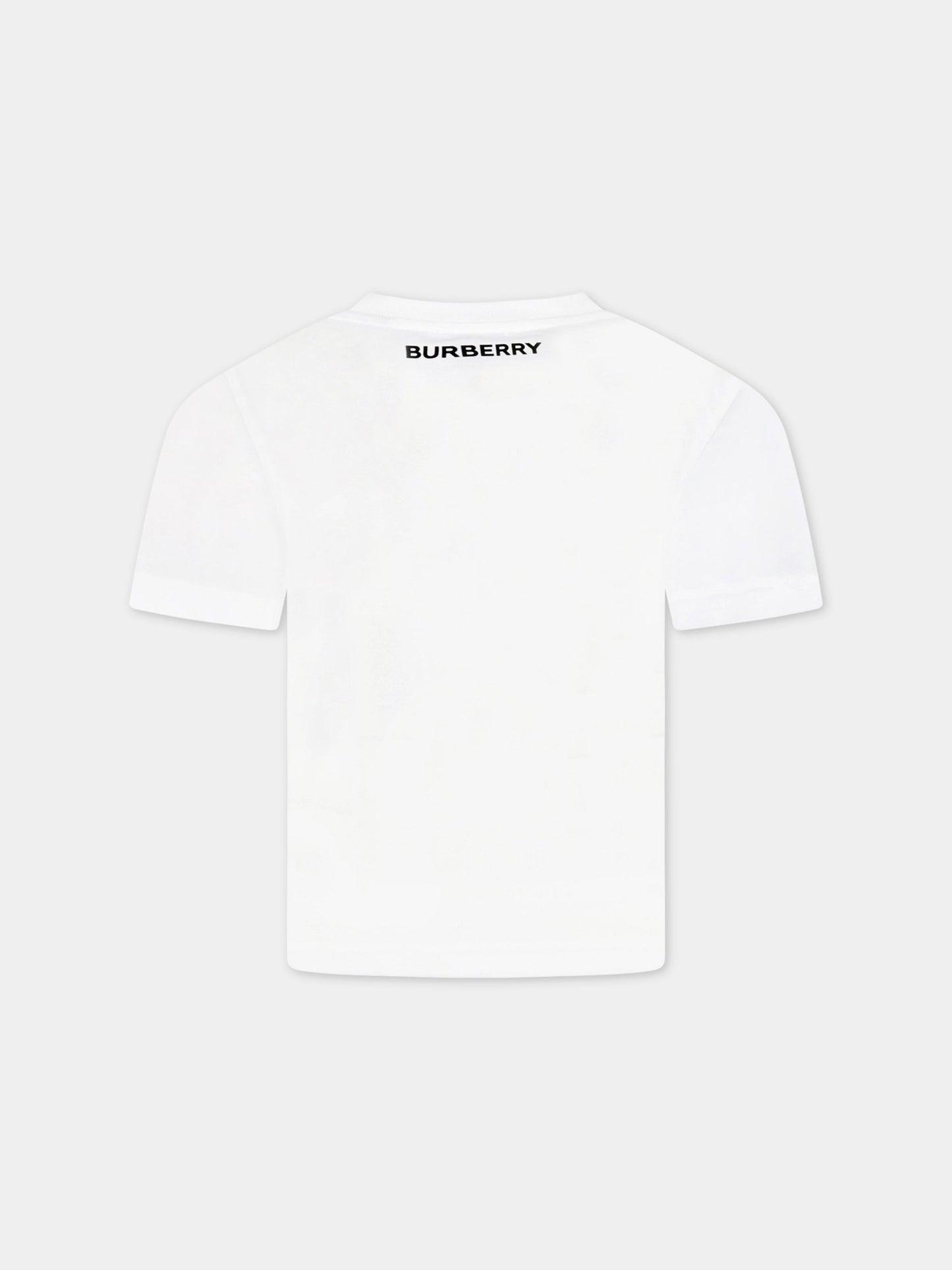 T-shirt bianca per bambini con check vintage e logo nero,Burberry Kids,8064783