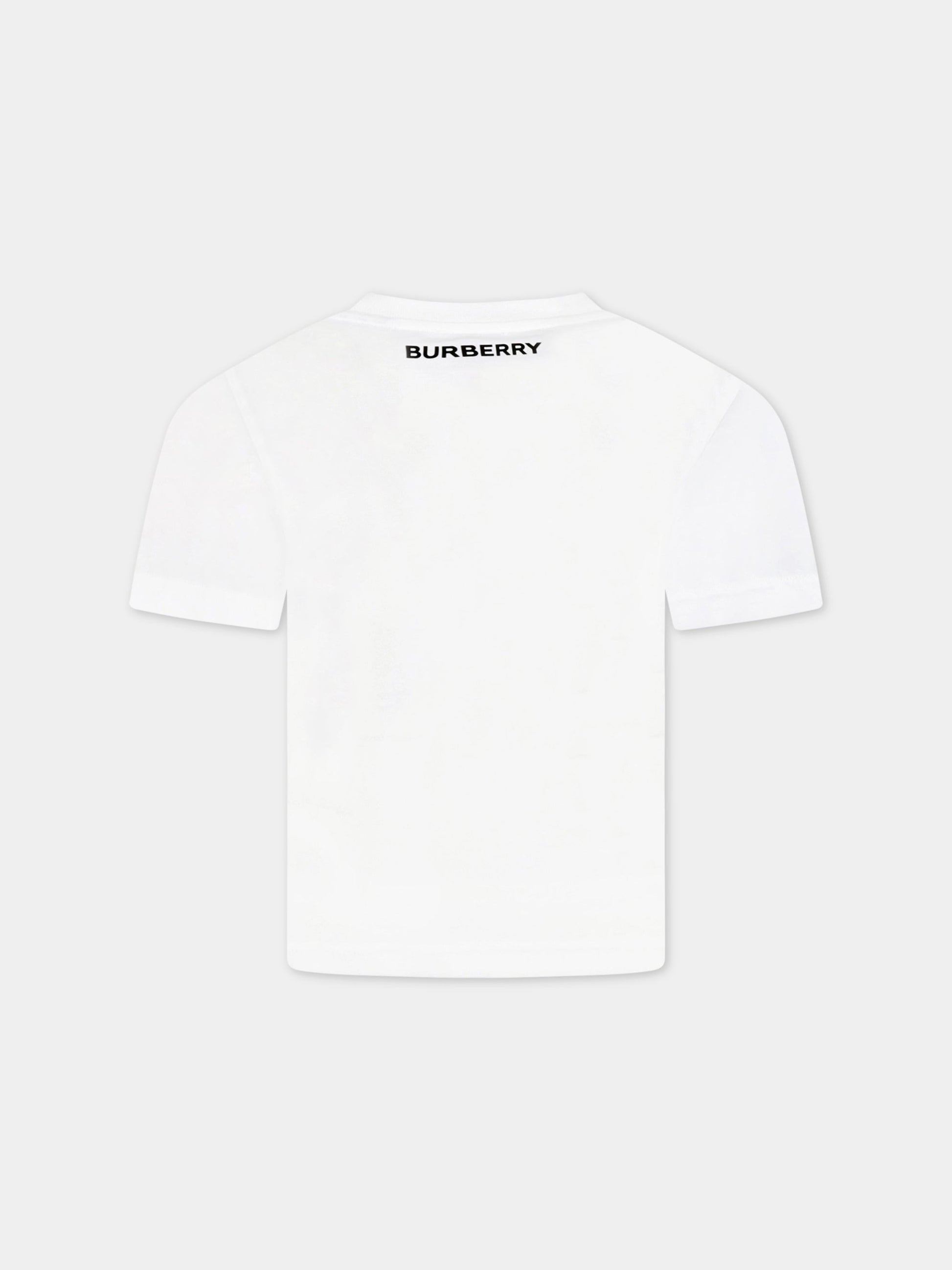 T-shirt bianca per bambini con check vintage e logo nero,Burberry Kids,8064783