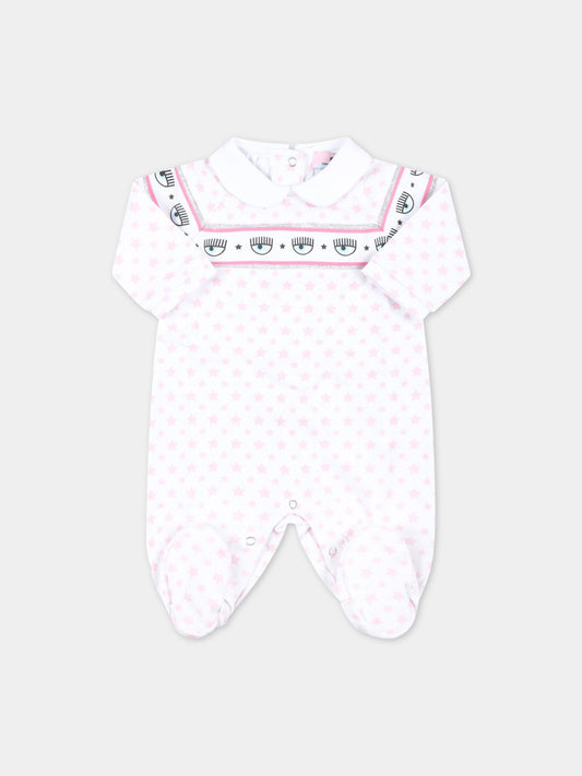 Tutina bianca per neonata con stelle rosa,Chiara Ferragni Collection,55A201 1001 9990