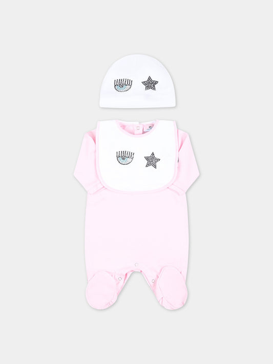 Set multicolor per neonata con occhiolino e stella in strass,Chiara Ferragni Collection,55A502 1000 0090