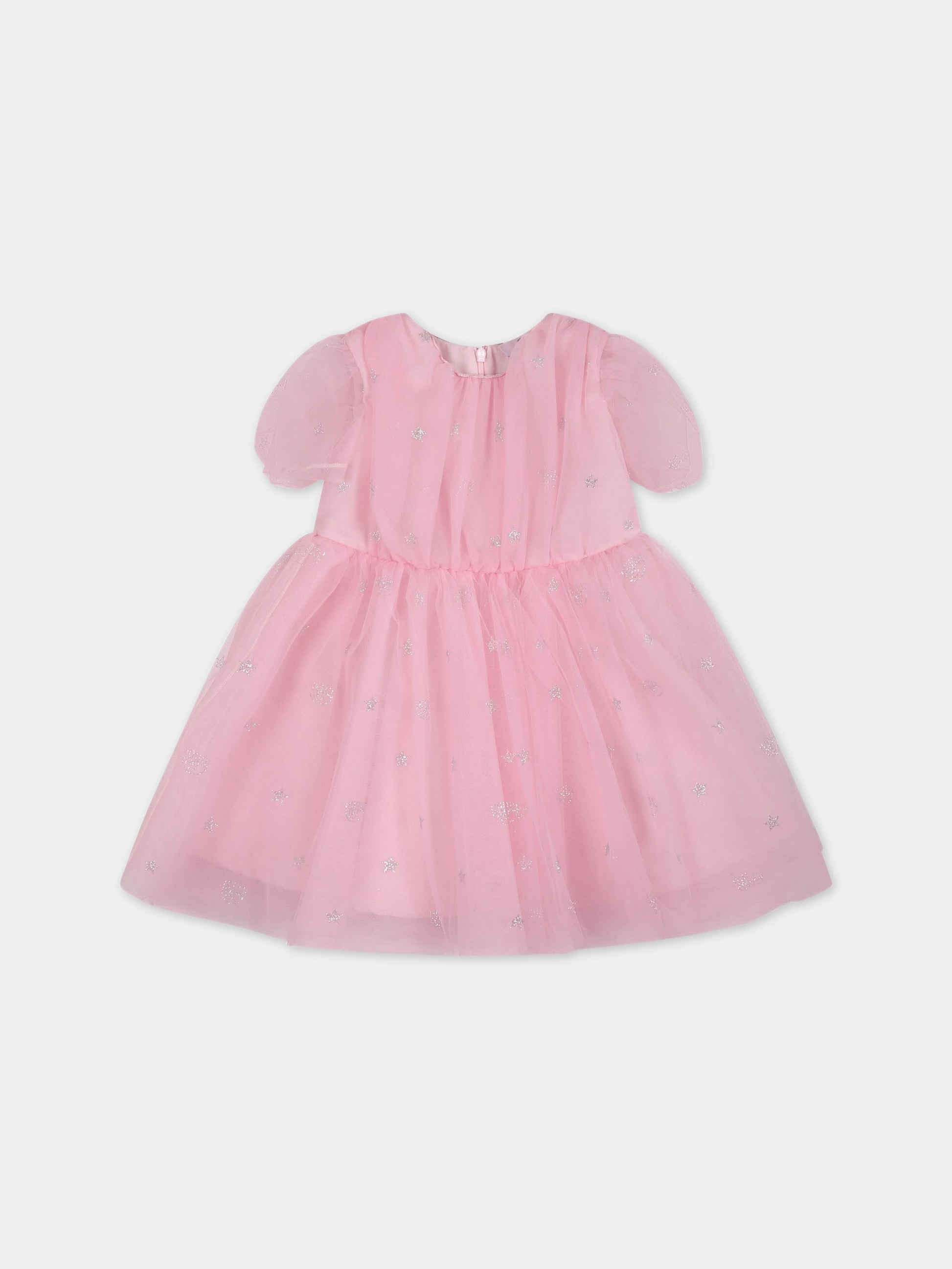 Vestito rosa per neonata con iconici eyes flirting e stelle,Chiara Ferragni Collection,53A904 1906 9075