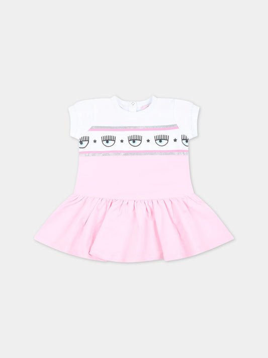Vestito rosa e bianco per neonata con iconico occhiolino,Chiara Ferragni Collection,53A900 1040 0090